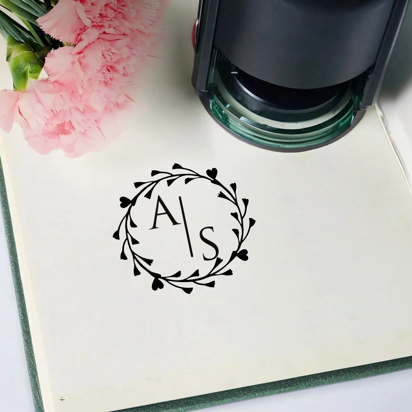 Custom Double Initials Wedding Stamp Wood Handle Stamp Self-inking Stamp Book Embosser