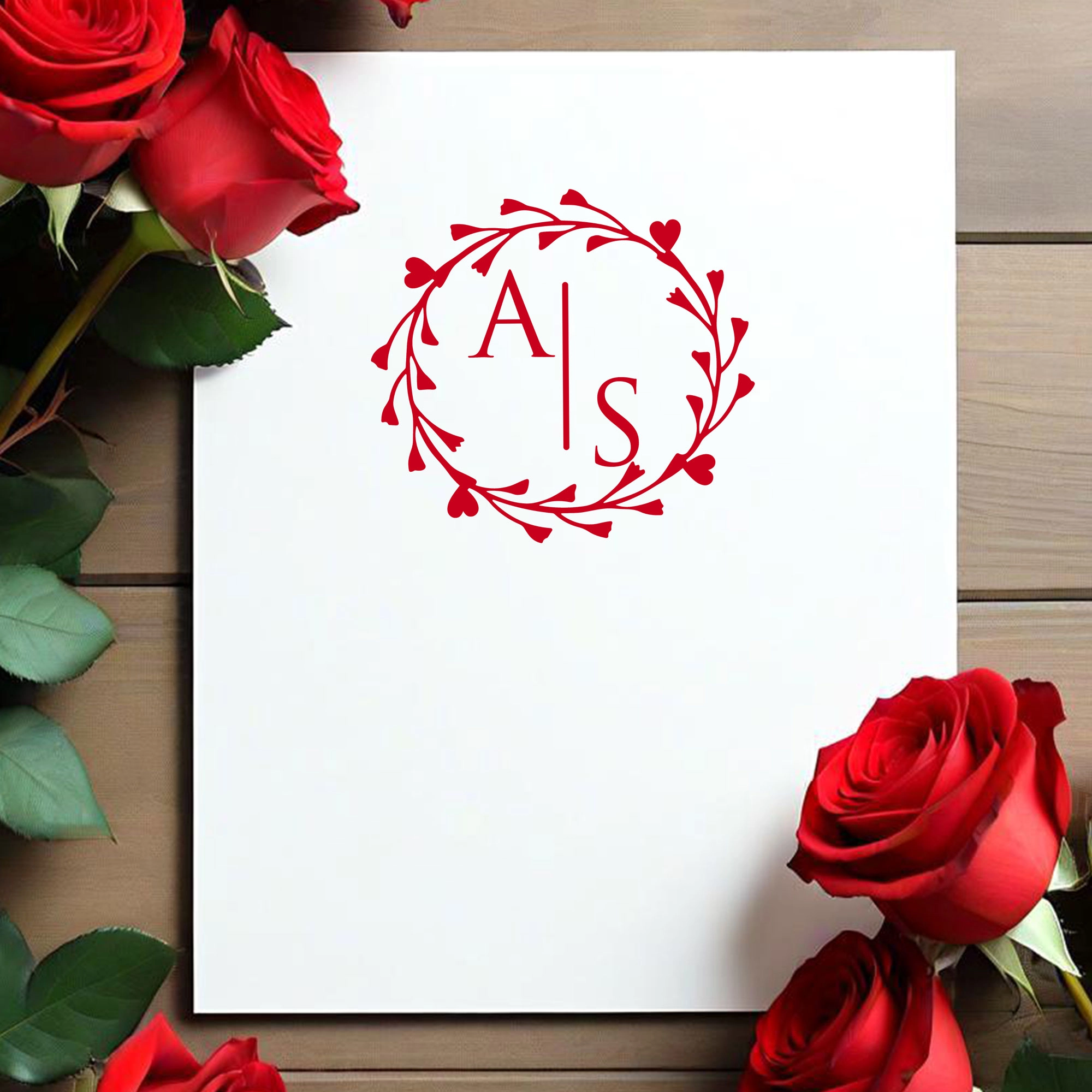 Custom Double Initials Wedding Stamp Wood Handle Stamp Self-inking Stamp Book Embosser