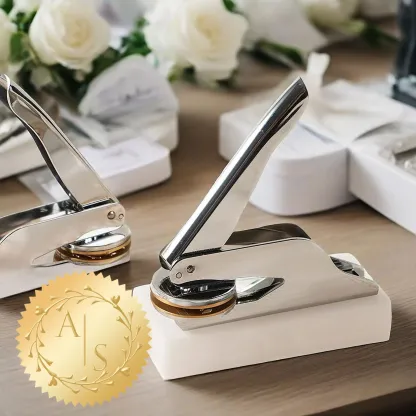 Custom Double Initials Wedding Stamp Wood Handle Stamp Self-inking Stamp Book Embosser