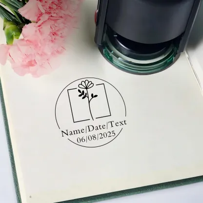 Custom Text Floral Stamp Wood Handle Stamp Self-inking Stamp Book Embosser