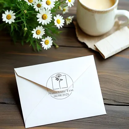 Custom Text Floral Stamp Wood Handle Stamp Self-inking Stamp Book Embosser