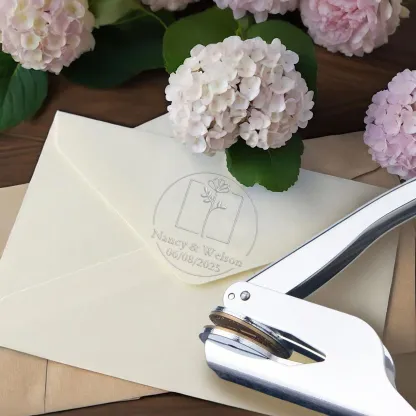 Custom Text Floral Stamp Wood Handle Stamp Self-inking Stamp Book Embosser