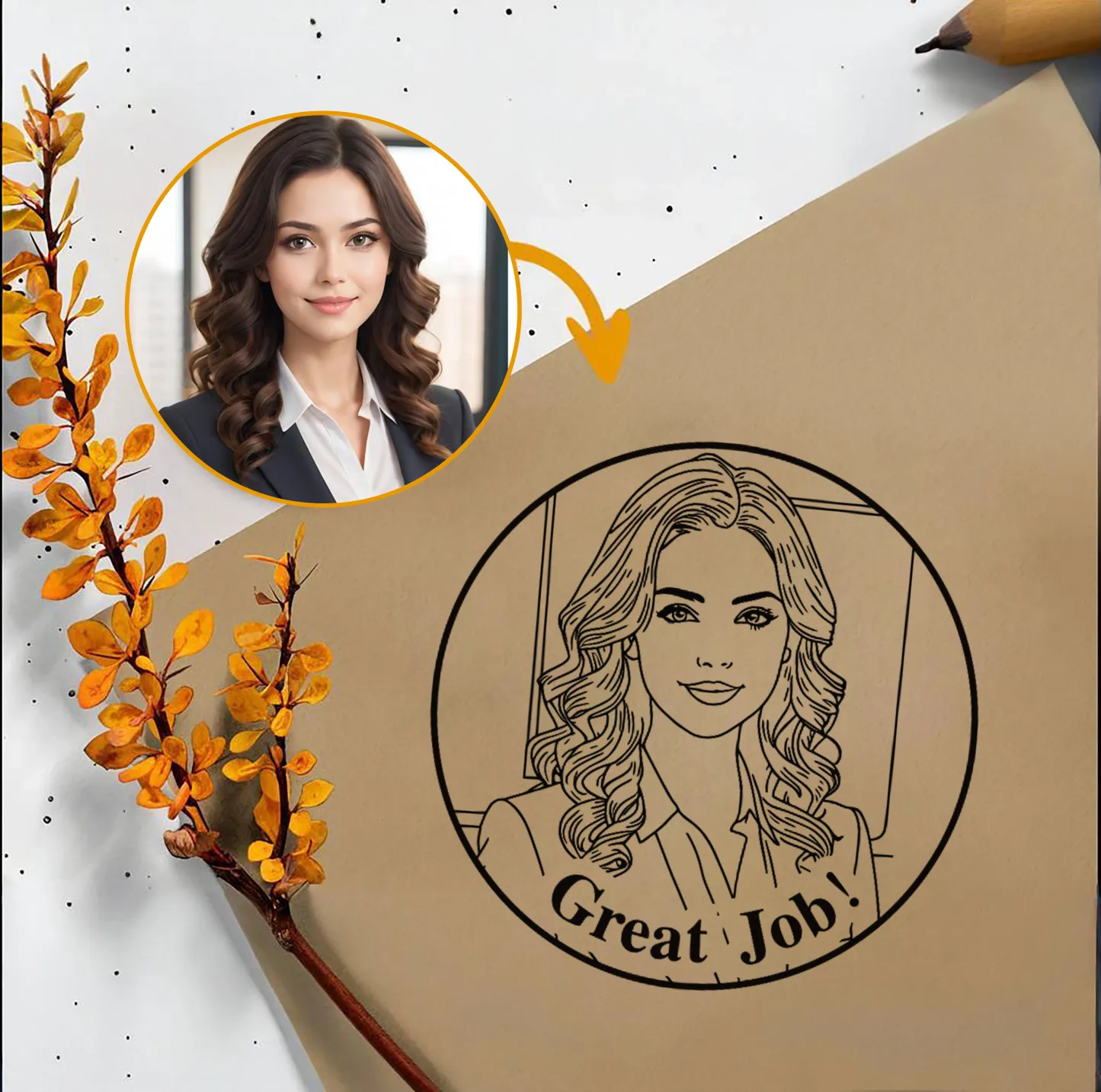 Custom Portrait Text Stamp For Teacher with Text Wood Handle Stamp Self-inking Stamp