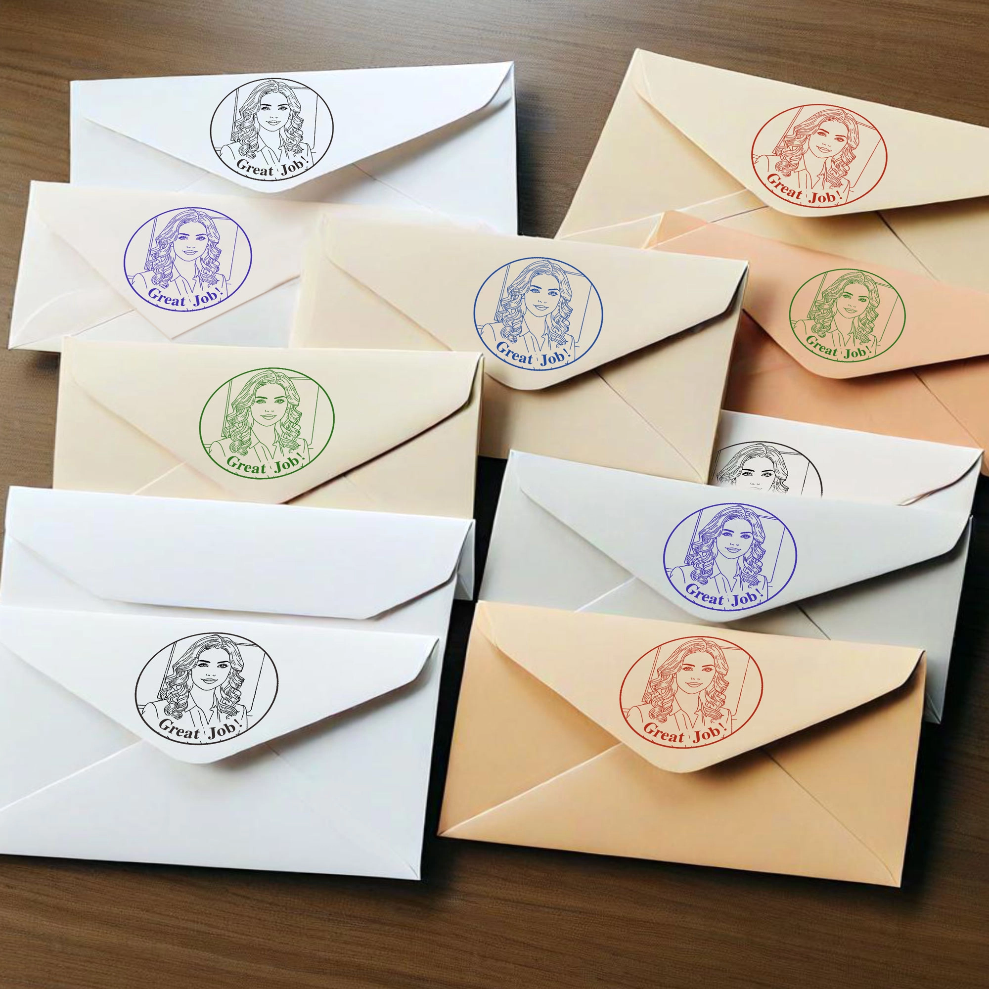 Custom Portrait Text Stamp For Teacher with Text Wood Handle Stamp Self-inking Stamp