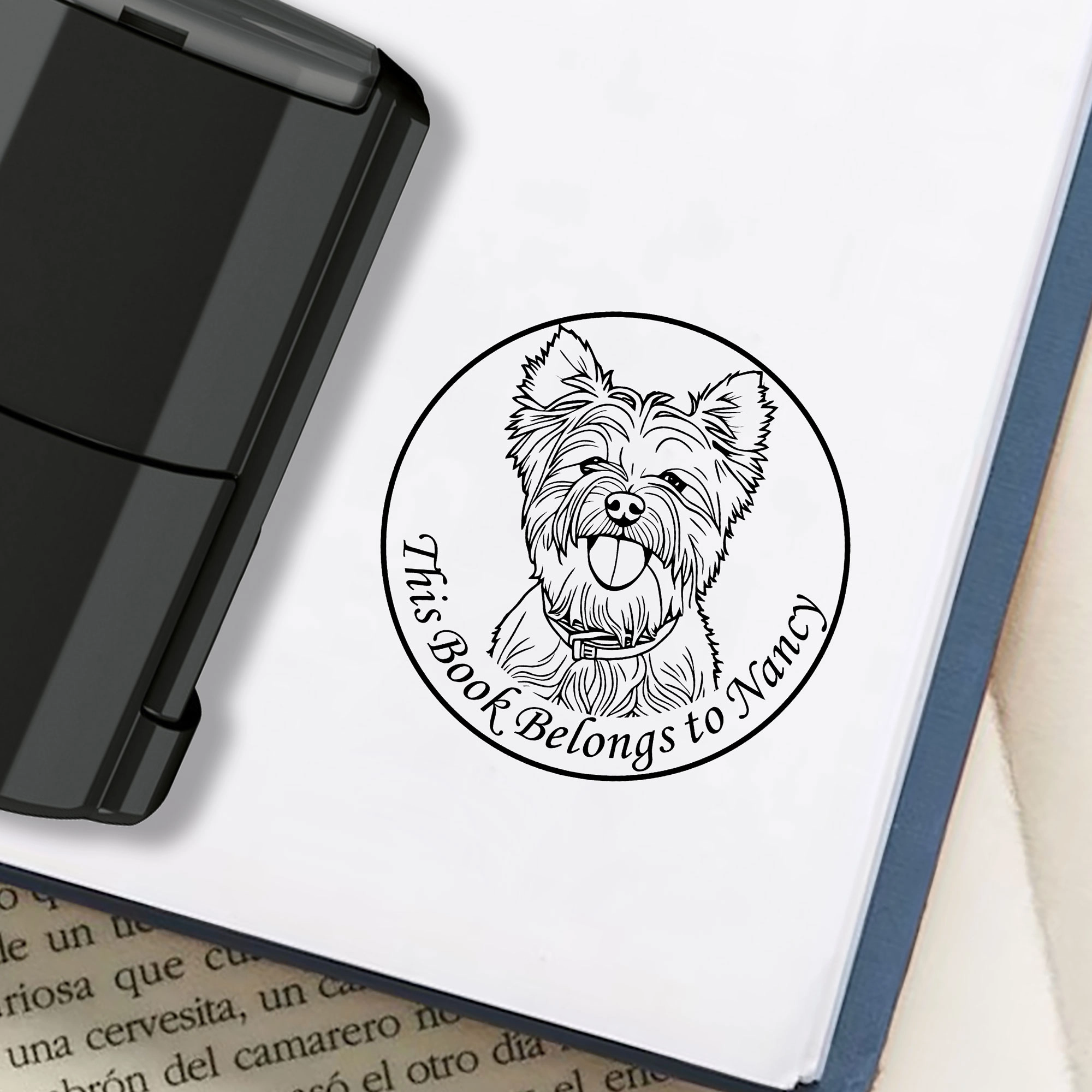 Personalized Pet Portrait Stamp with Text Wood Handle Stamp Self Inking