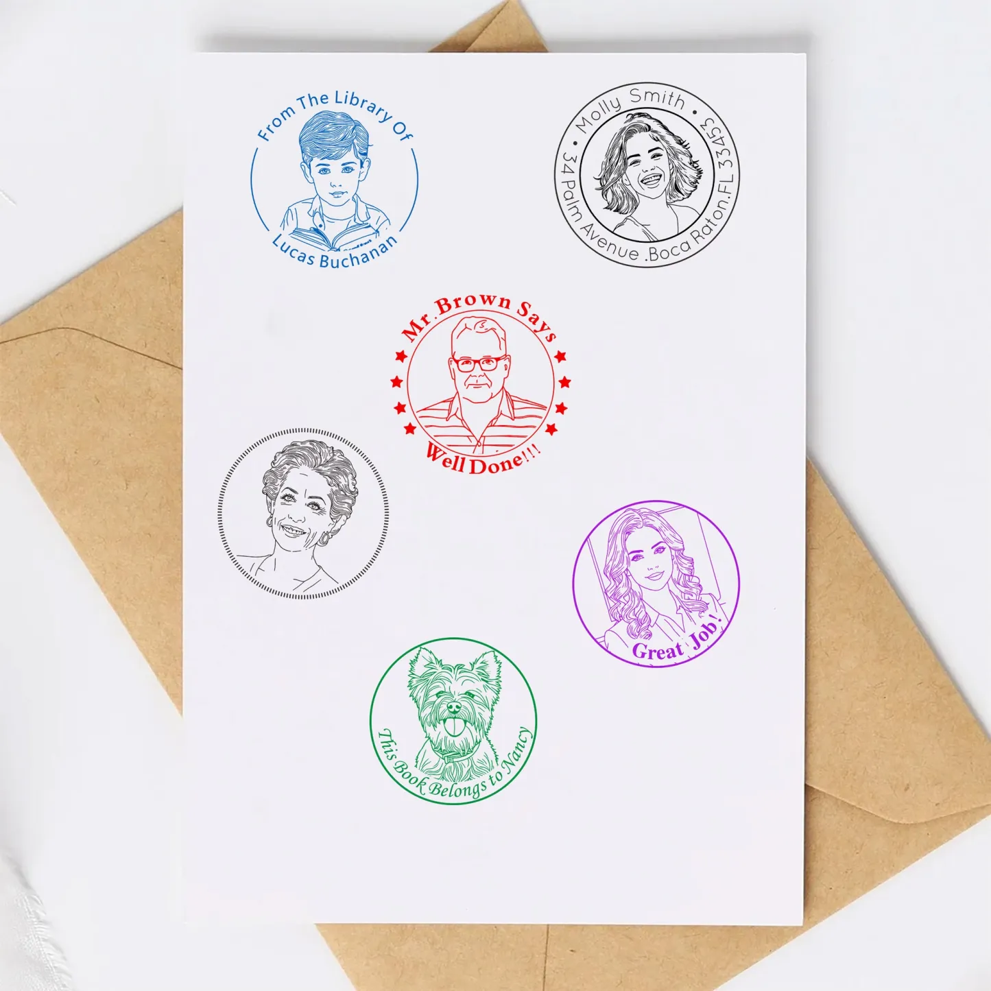 Custom Portrait Stamp with Text For Teacher with Text Wood Handle Stamp Self-inking Stamp