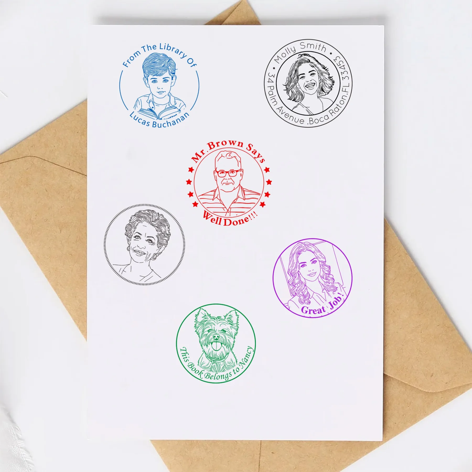 Custom Portrait Stamp with Text For Teacher with Text Wood Handle Stamp Self-inking Stamp