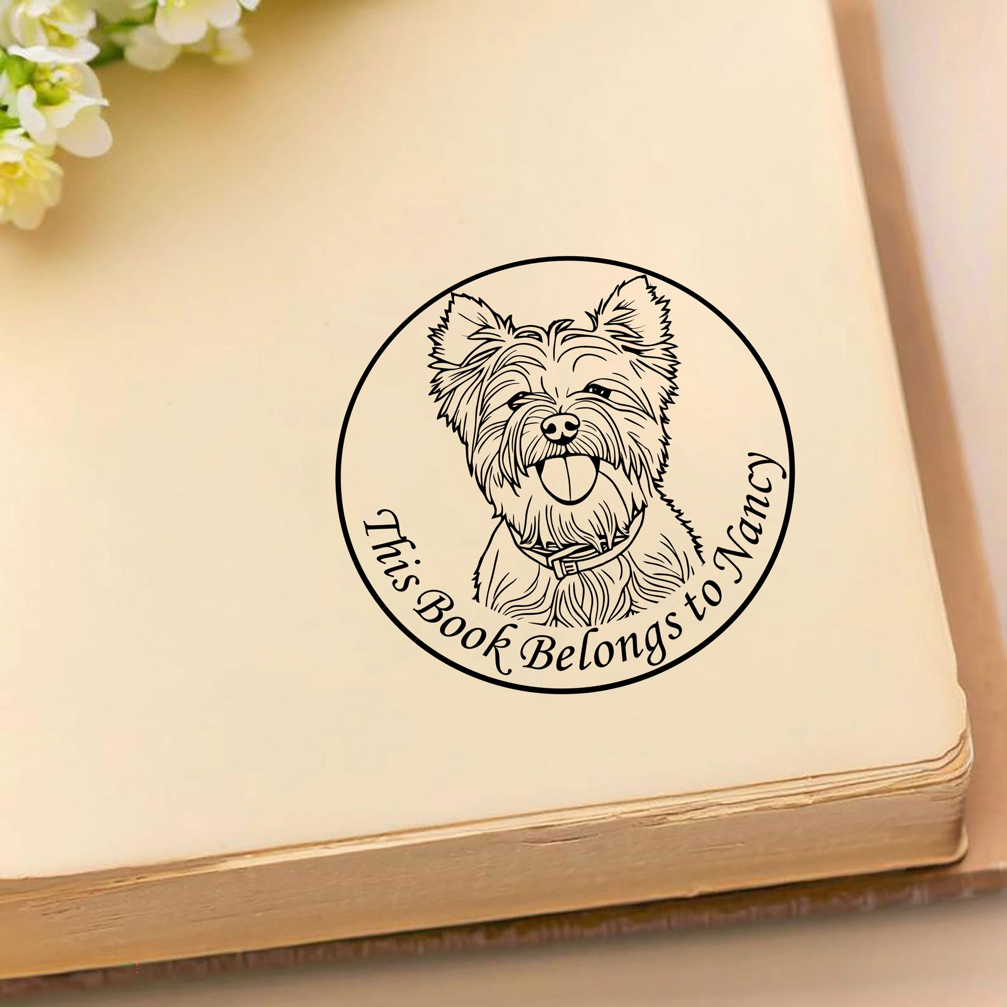 Personalized Pet Portrait Stamp with Text Wood Handle Stamp Self Inking