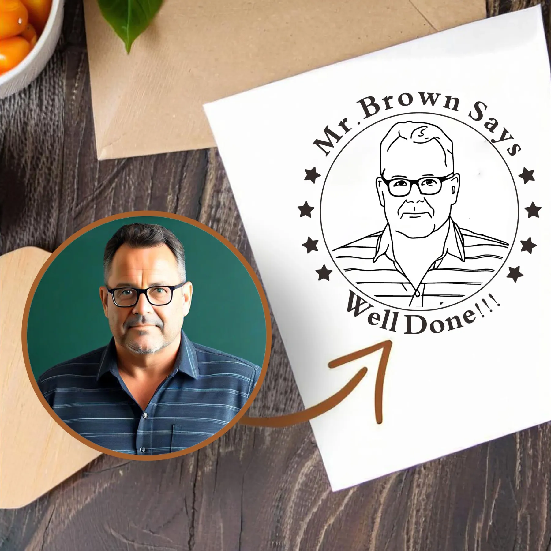 Custom Portrait Stamp with Text For Teacher with Text Wood Handle Stamp Self-inking Stamp