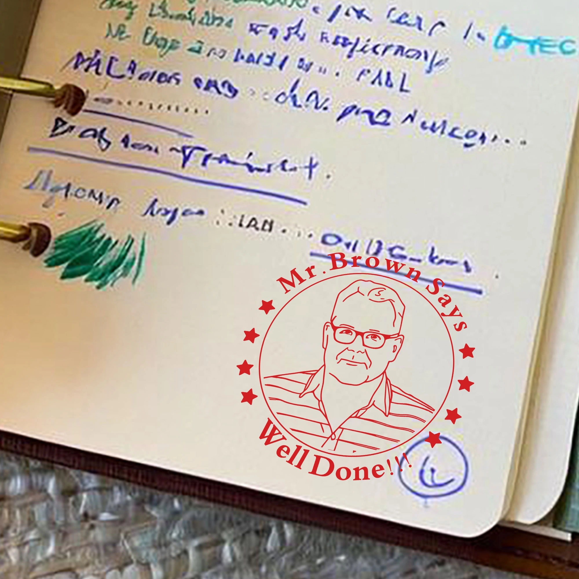 Custom Portrait Stamp with Text For Teacher with Text Wood Handle Stamp Self-inking Stamp