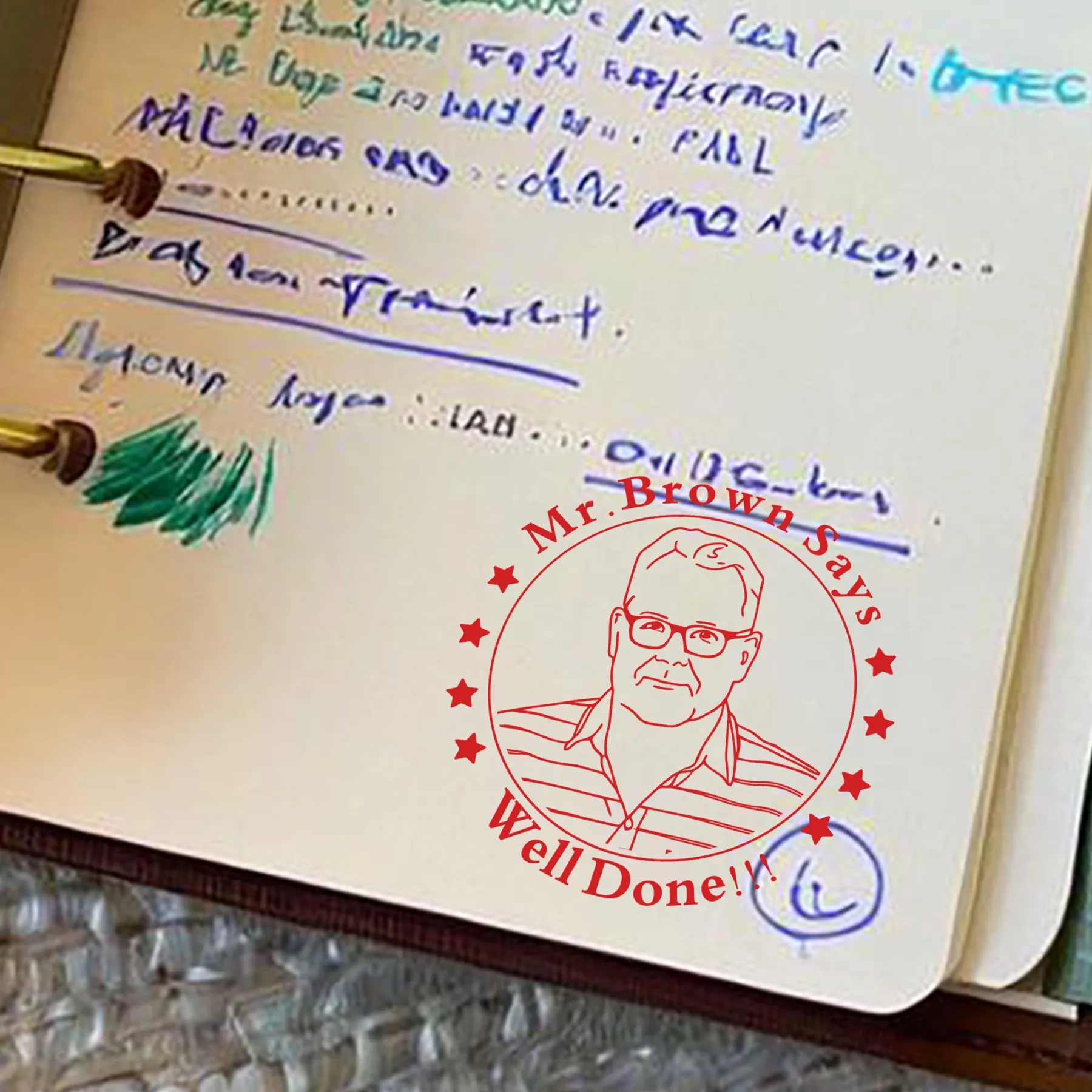 Custom Portrait Stamp with Text For Teacher with Text Wood Handle Stamp Self-inking Stamp