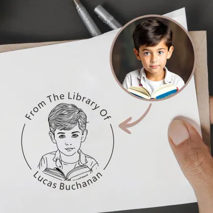 Custom Portrait From The Library Of Stamp with Text Wood Handle Stamp Self-inking Stamp