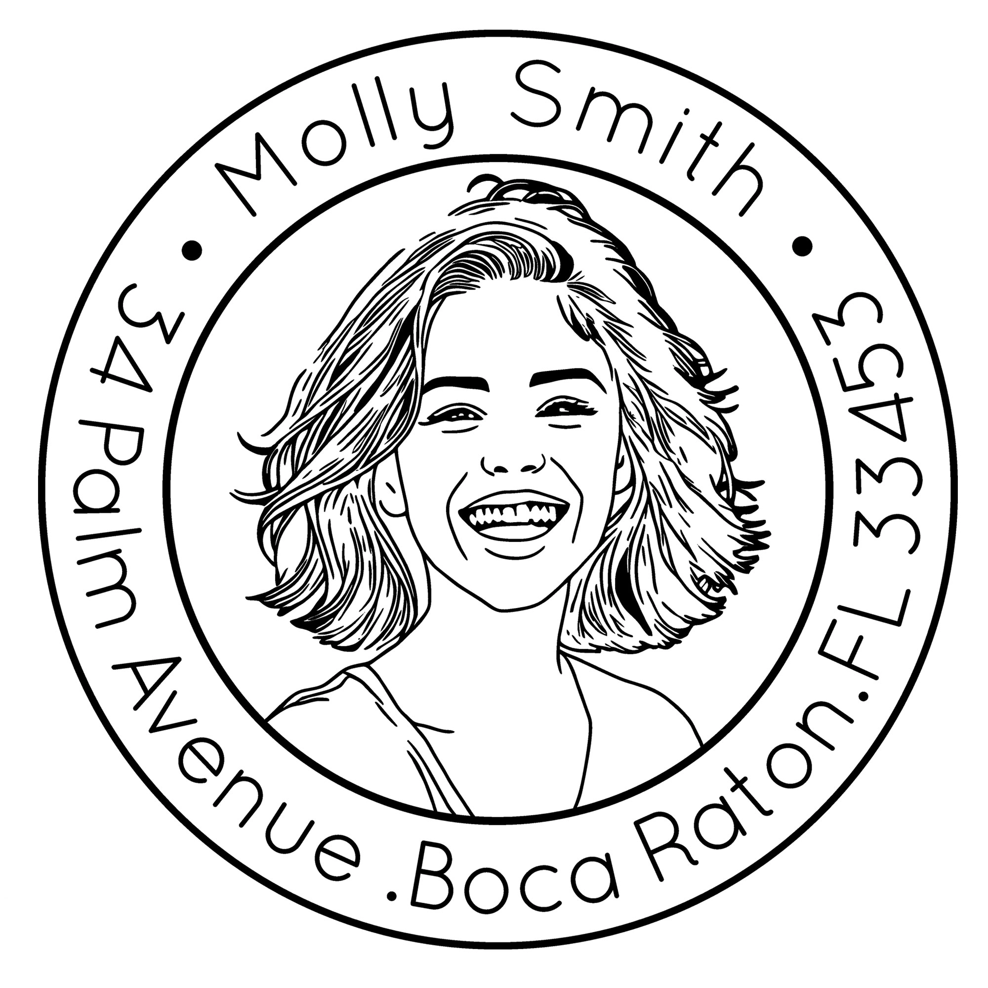 Custom Portrait Stamp with Circular Text Wood Handle Stamp Self-inking Stamp