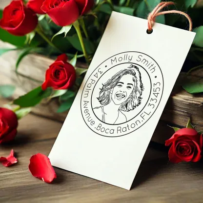 Custom Portrait Stamp with Circular Text Wood Handle Stamp Self-inking Stamp