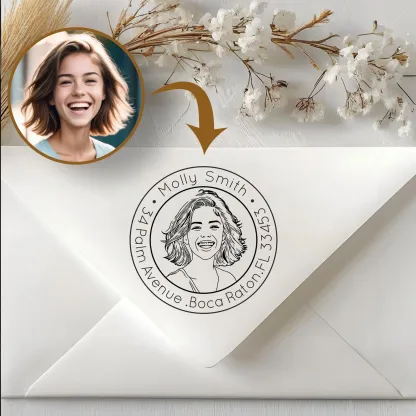 Custom Portrait Stamp with Circular Text Wood Handle Stamp Self-inking Stamp