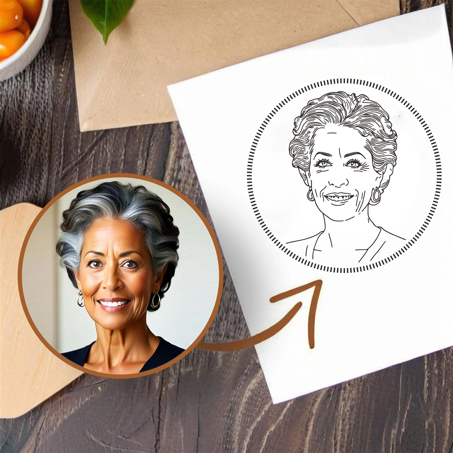 Custom Portrait Stamp Wood Handle Stamp Self-inking Stamp