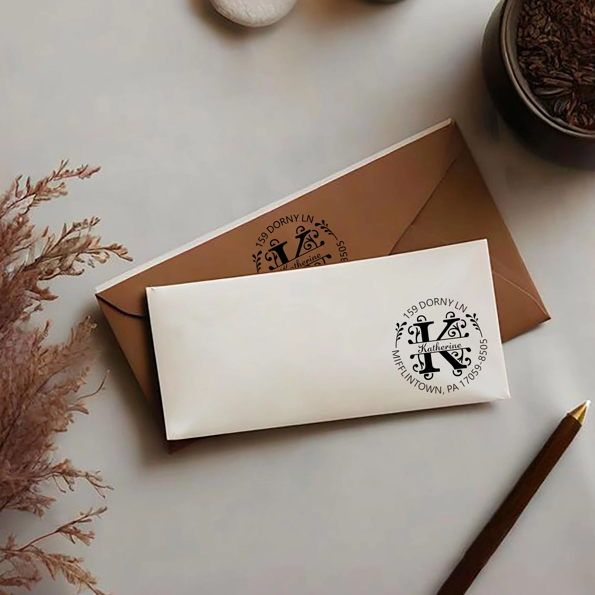 Custom Name Initial Text Stamp Wood Handle Stamp Self-inking Stamp Book Embosser