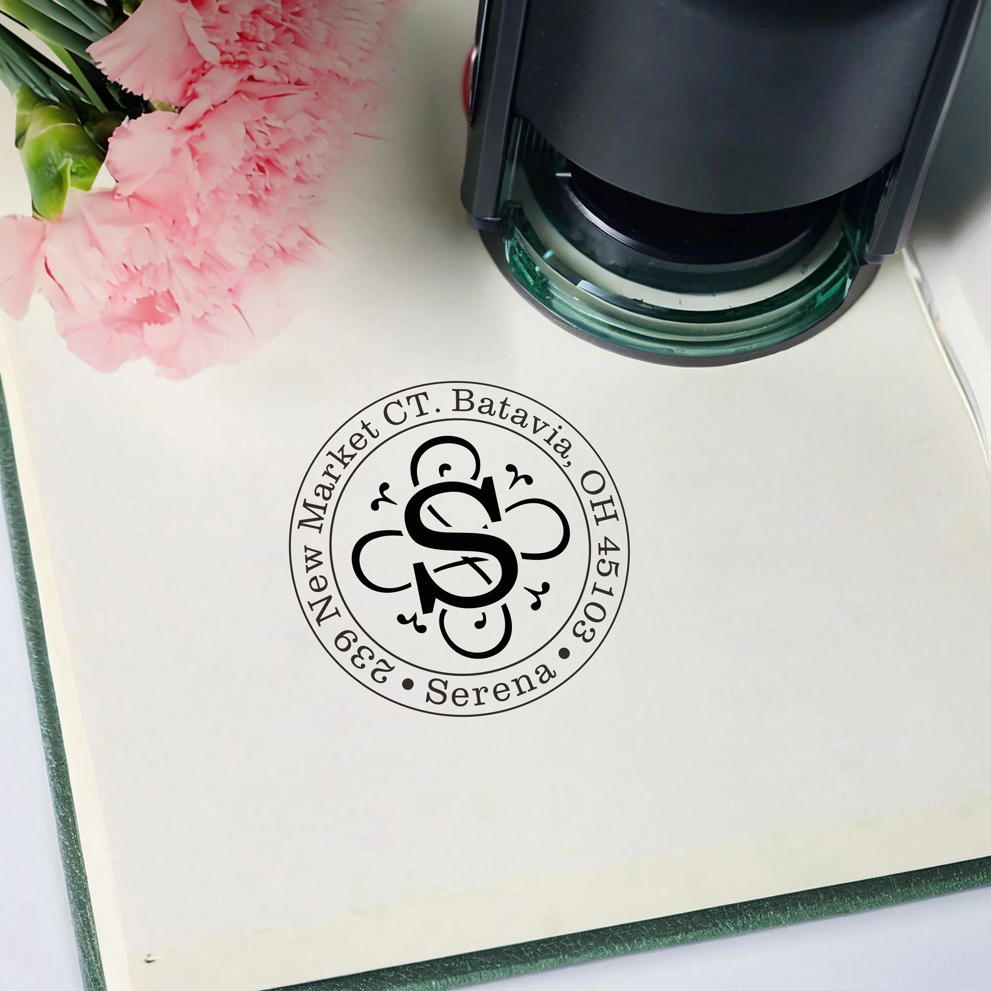 Custom Initial Text Stamp Wood Handle Stamp Self-inking Stamp Book Embosser