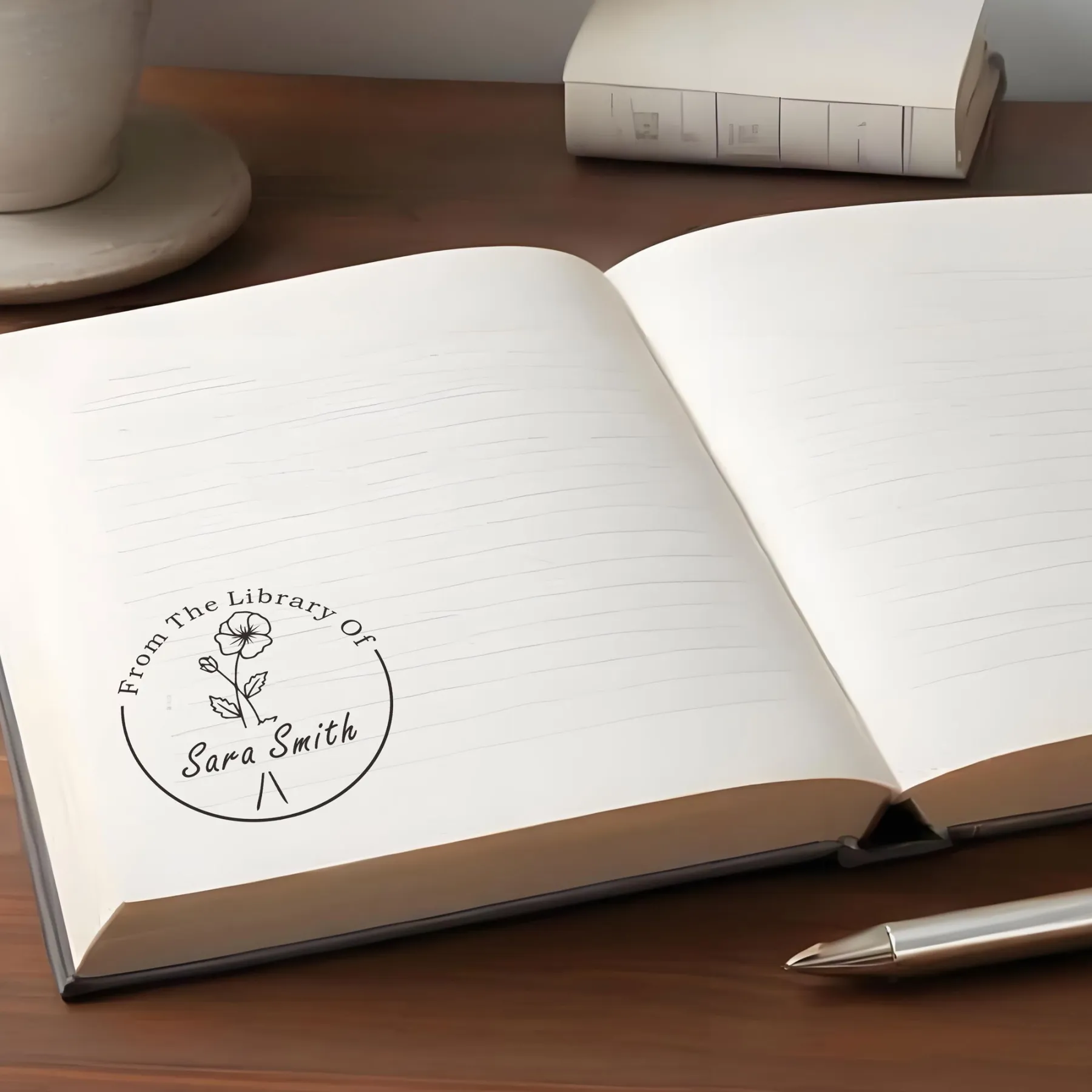 Custom Birth Flower Text From The Library Of Stamp Wood Handle Stamp Self-inking Stamp Book Embosser