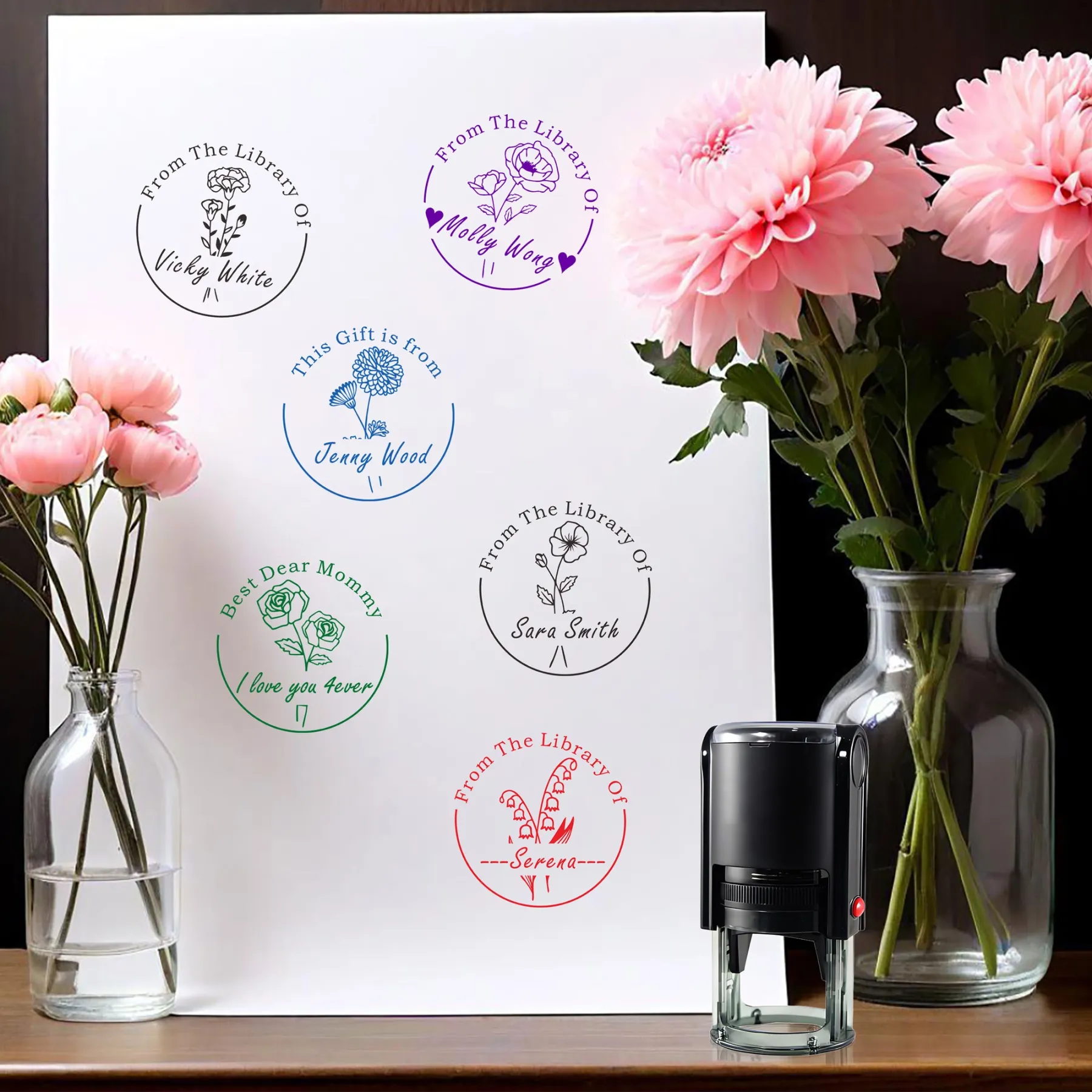 Custom Birth Flower Text From The Library Of Stamp Wood Handle Stamp Self-inking Stamp Book Embosser