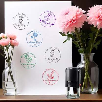 Custom Birth Flower Text From The Library Of Stamp Wood Handle Stamp Self-inking Stamp Book Embosser