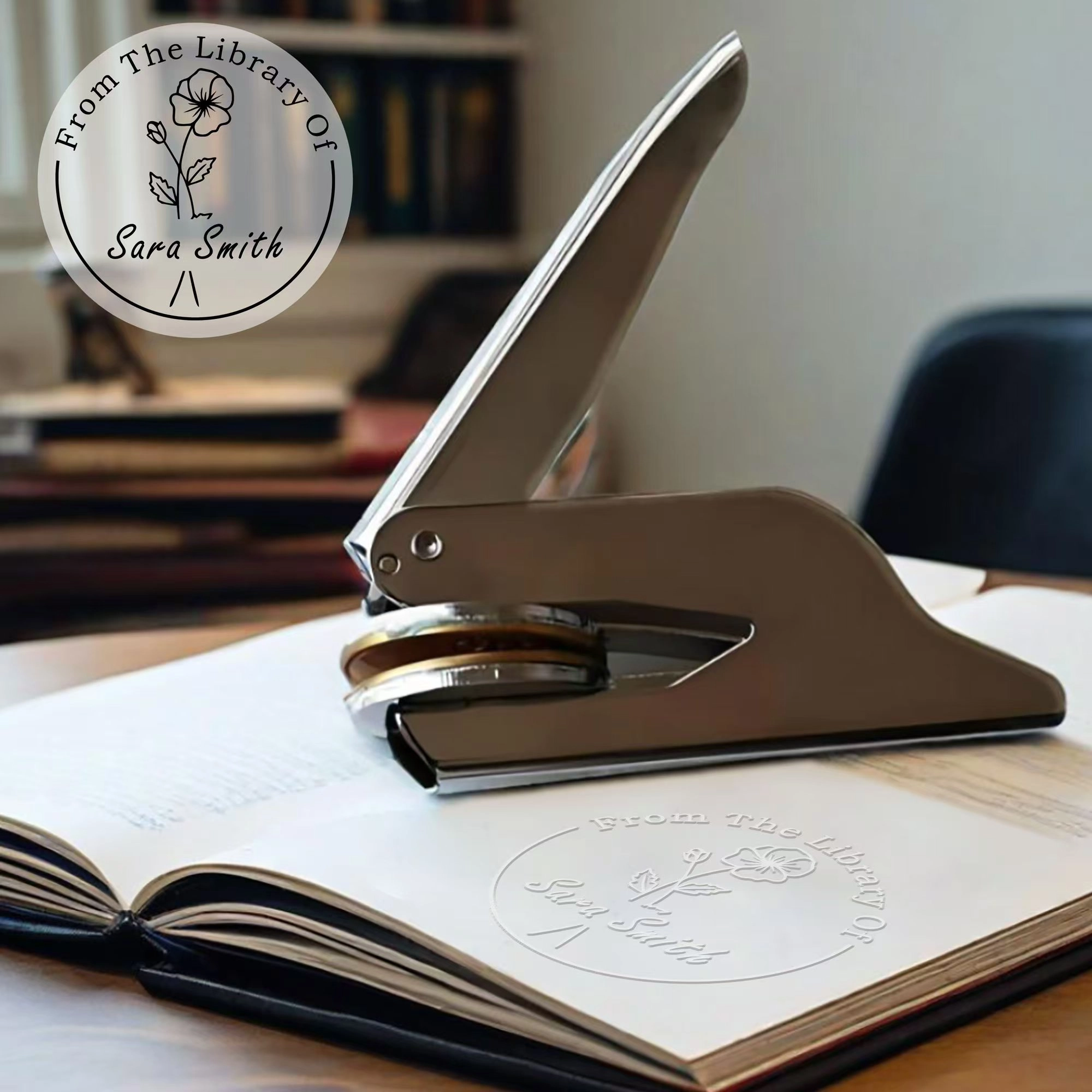 Custom Birth Flower Text From The Library Of Stamp Wood Handle Stamp Self-inking Stamp Book Embosser