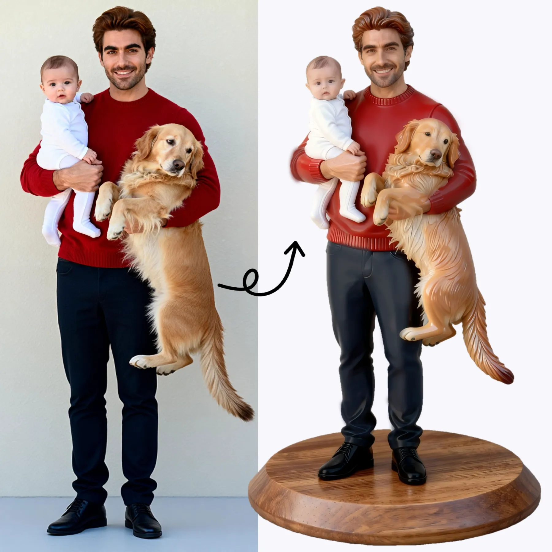 Personalized Highly Realistic Full-Color 3D Full Body Figurine with Pet Dog Cat Statue