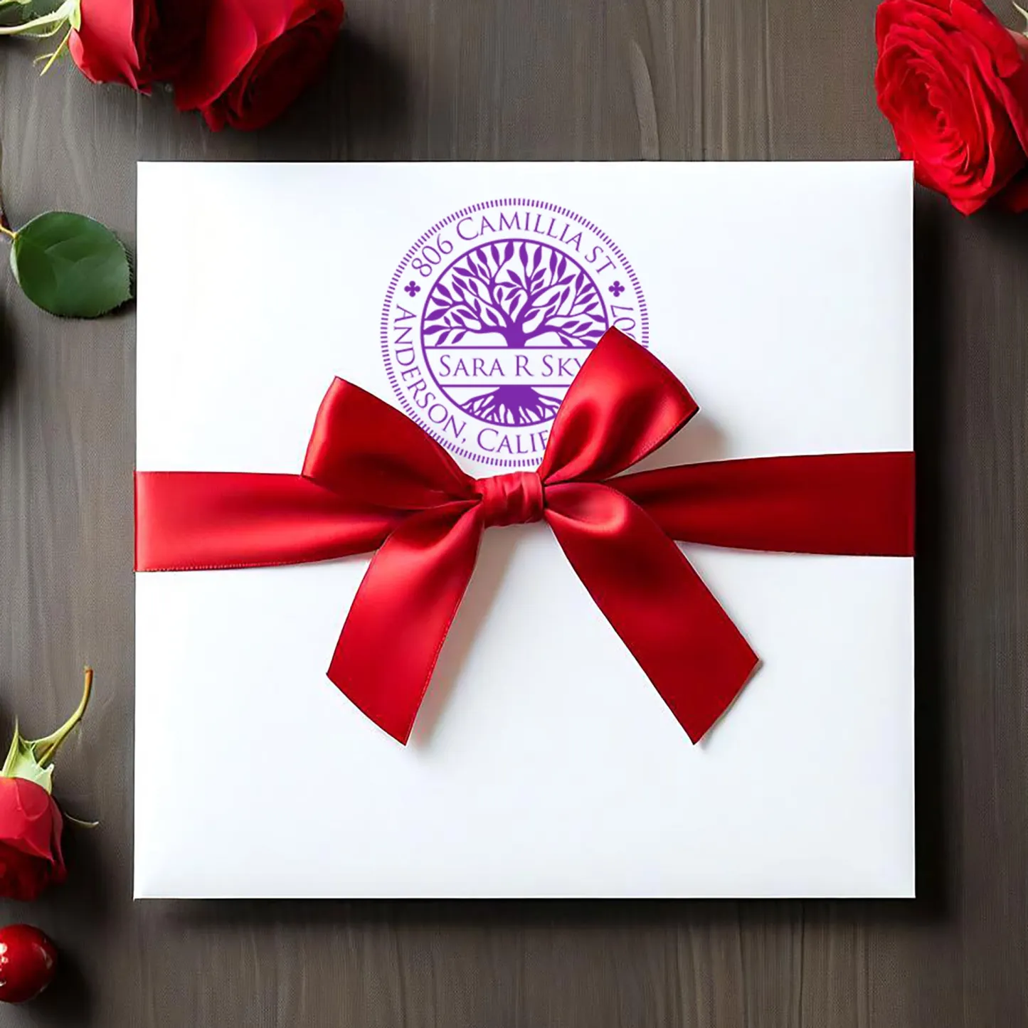 Custom Tree of Life Text Stamp Wood Handle Stamp Self-inking Stamp Book Embosser