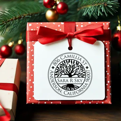 Custom Tree of Life Text Stamp Wood Handle Stamp Self-inking Stamp Book Embosser