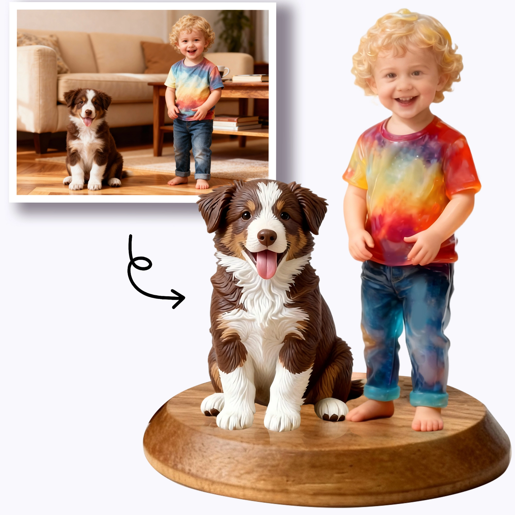 Personalized Highly Realistic Full-Color 3D Full Body Figurine with Pet Dog Cat Statue
