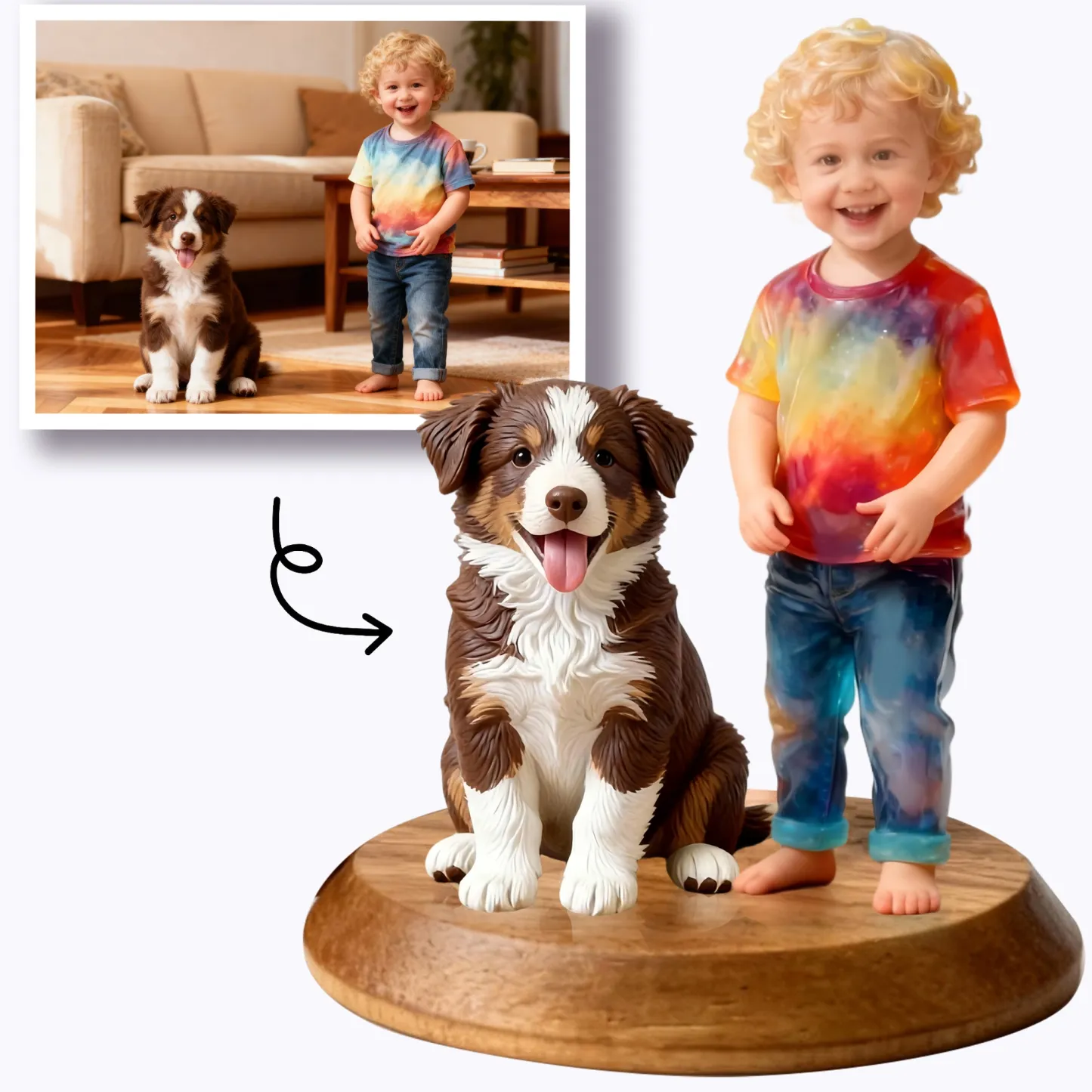 Personalized Highly Realistic Full-Color 3D Full Body Figurine with Pet Dog Cat Statue