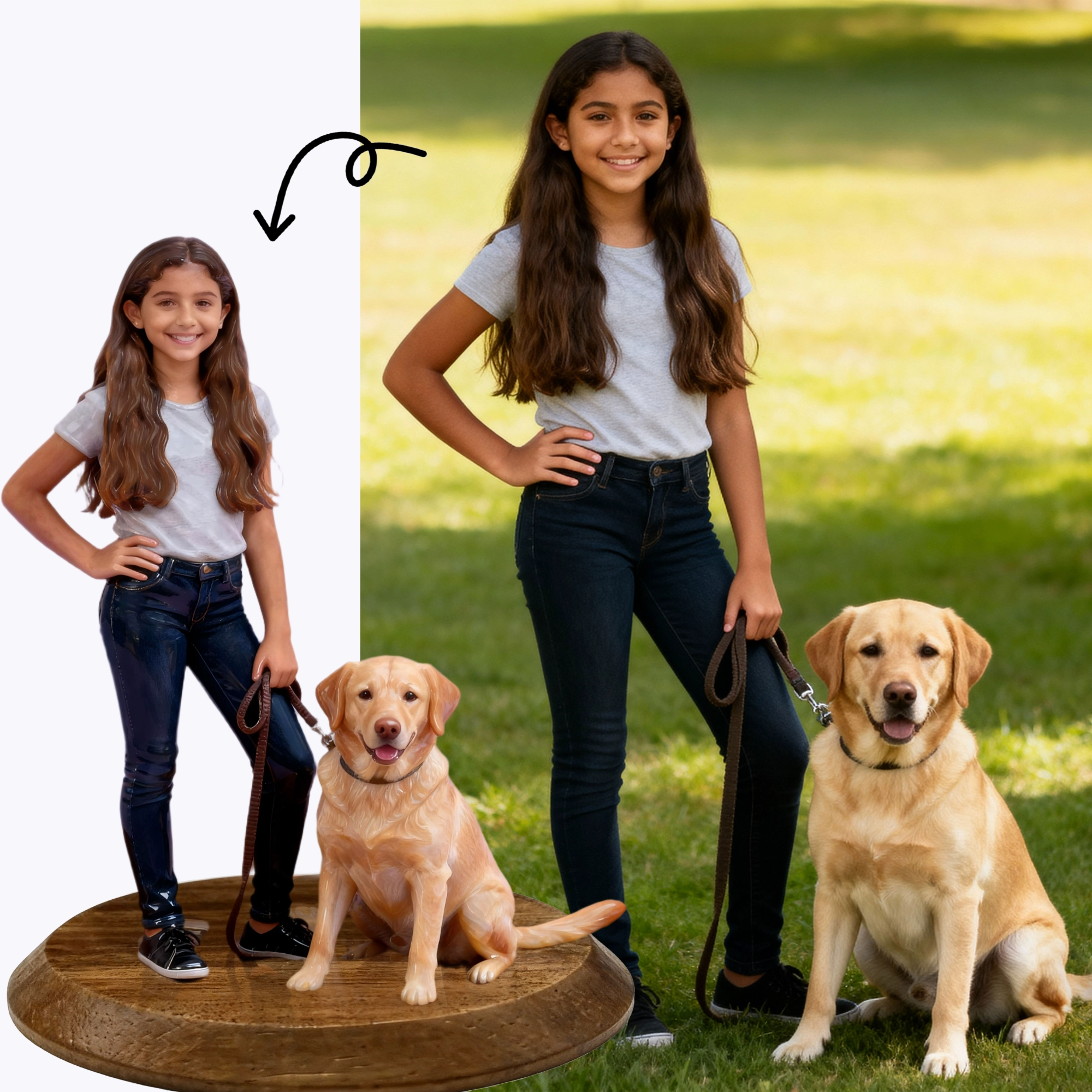 Personalized Highly Realistic Full-Color 3D Full Body Figurine with Pet Dog Cat Statue