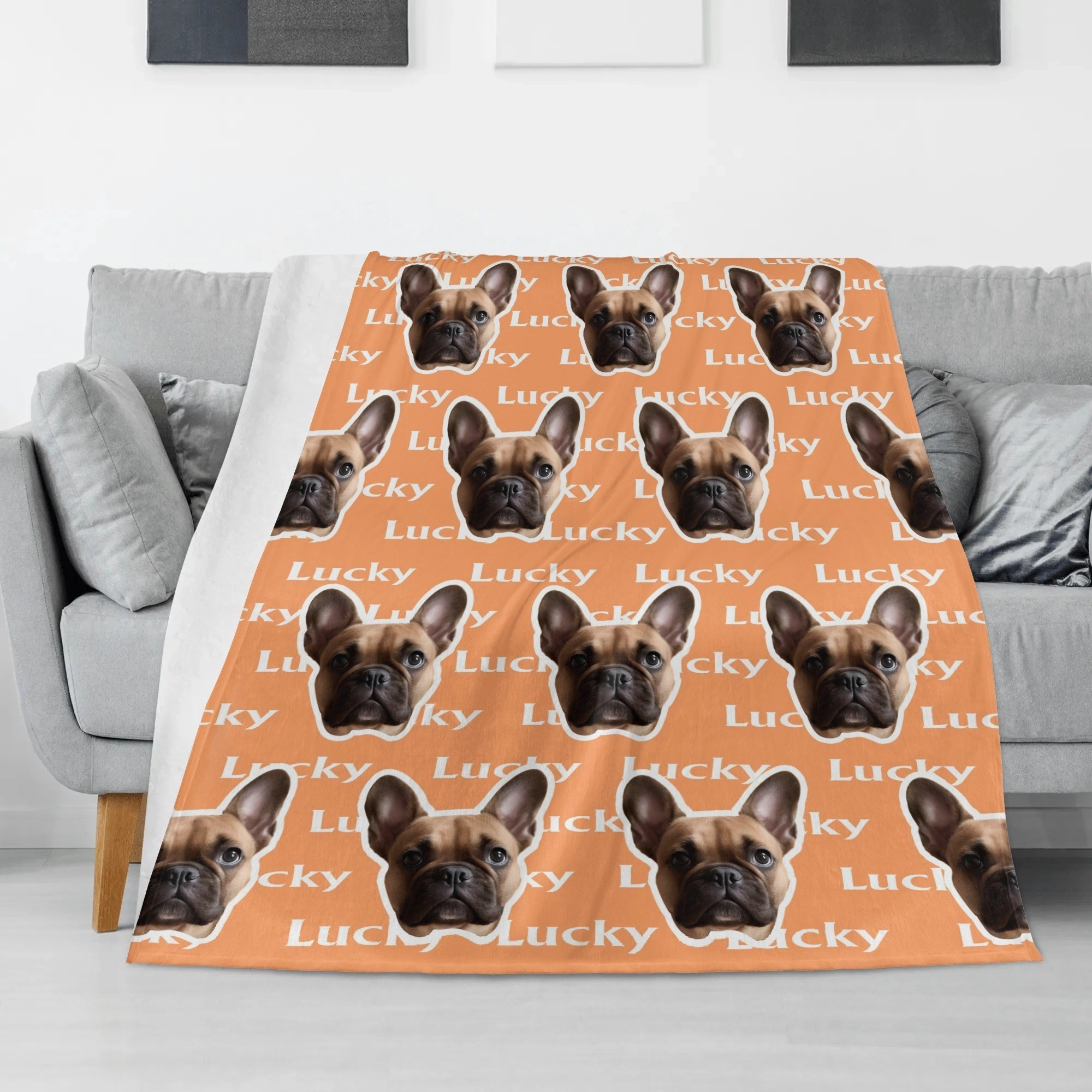 Personalized Fuzzy Fleece Blanket with Pet Face Photo and Text