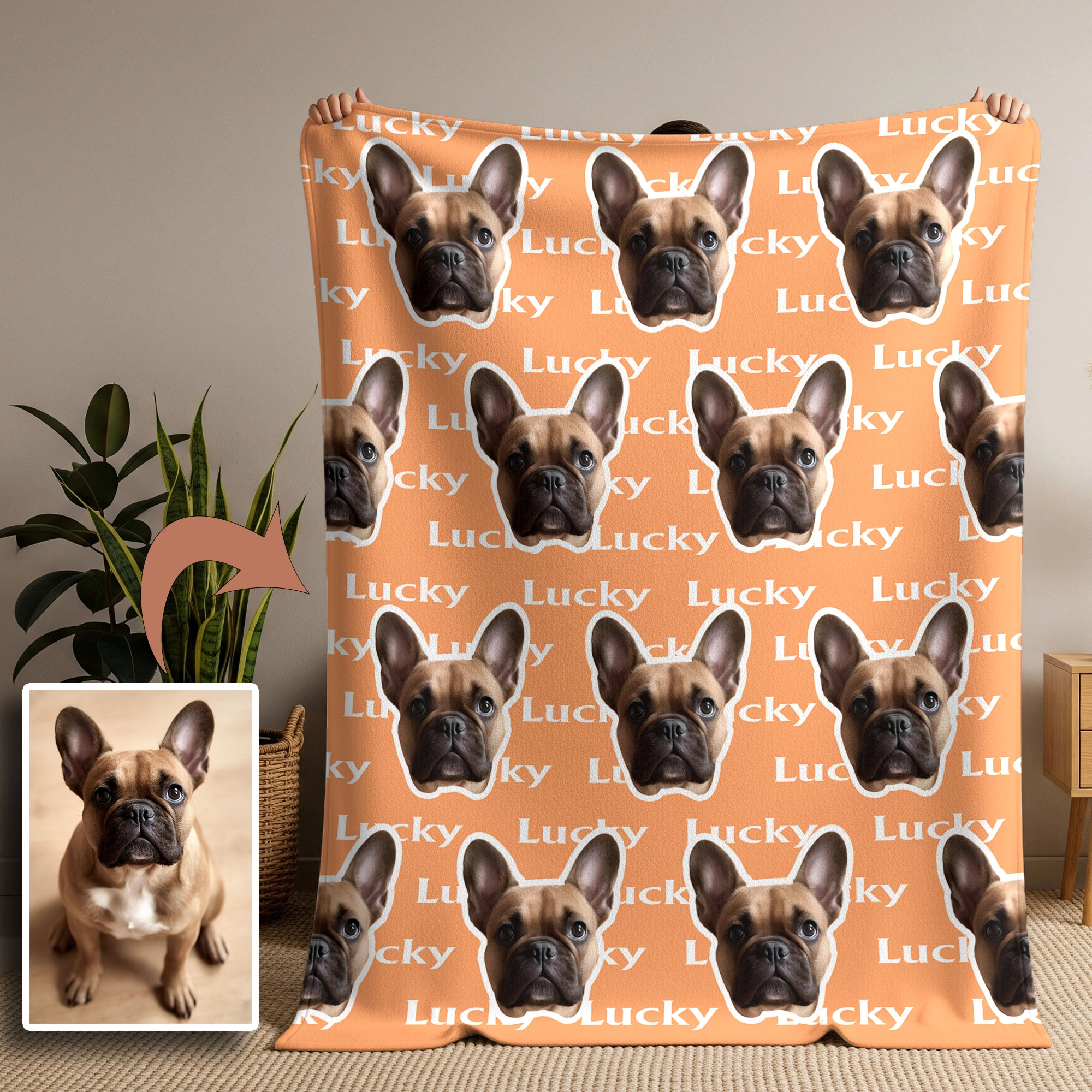 Personalized Fuzzy Fleece Blanket with Pet Face Photo and Text