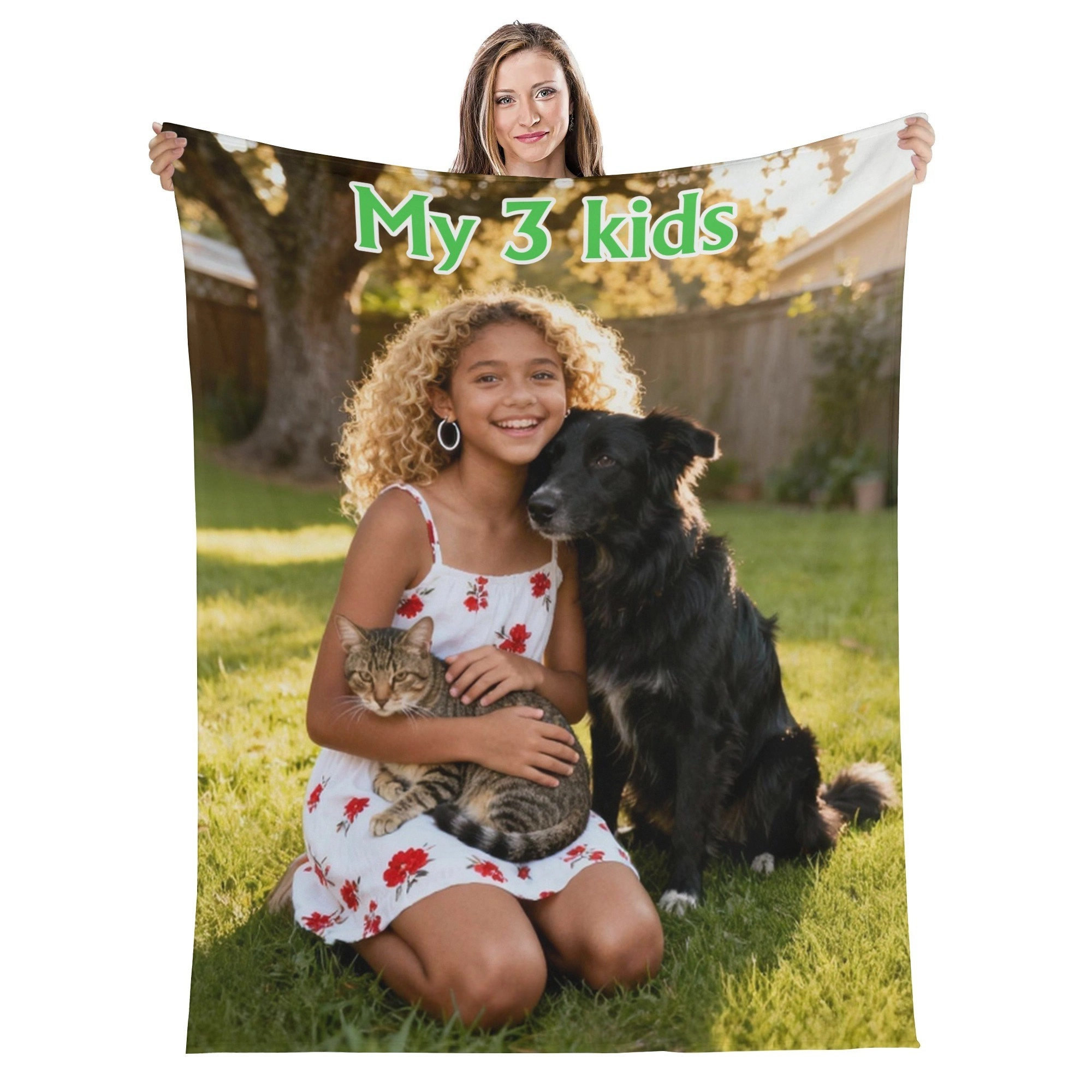 Personalized Photo Fuzzy Fleece Blanket with Text