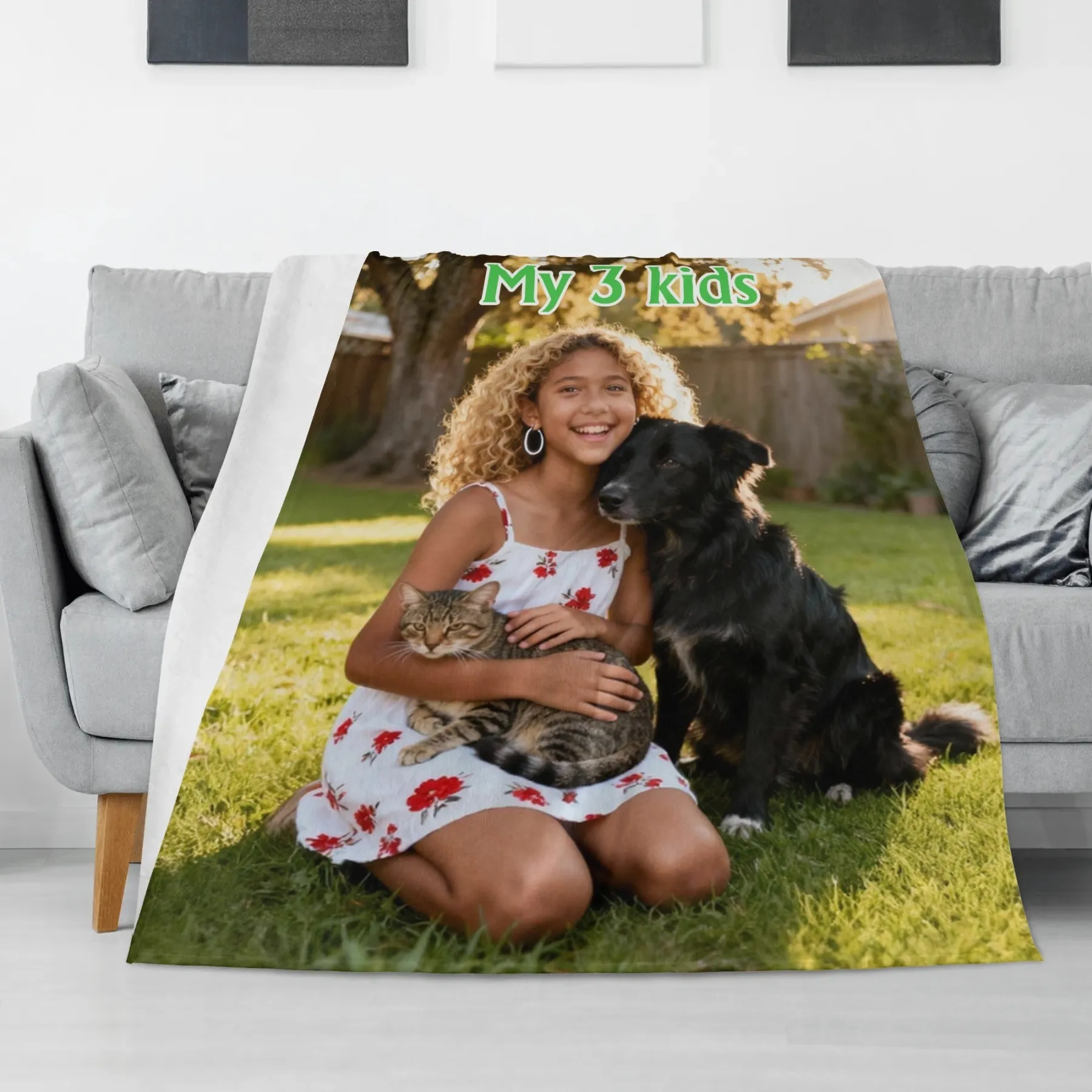 Personalized Photo Fuzzy Fleece Blanket with Text