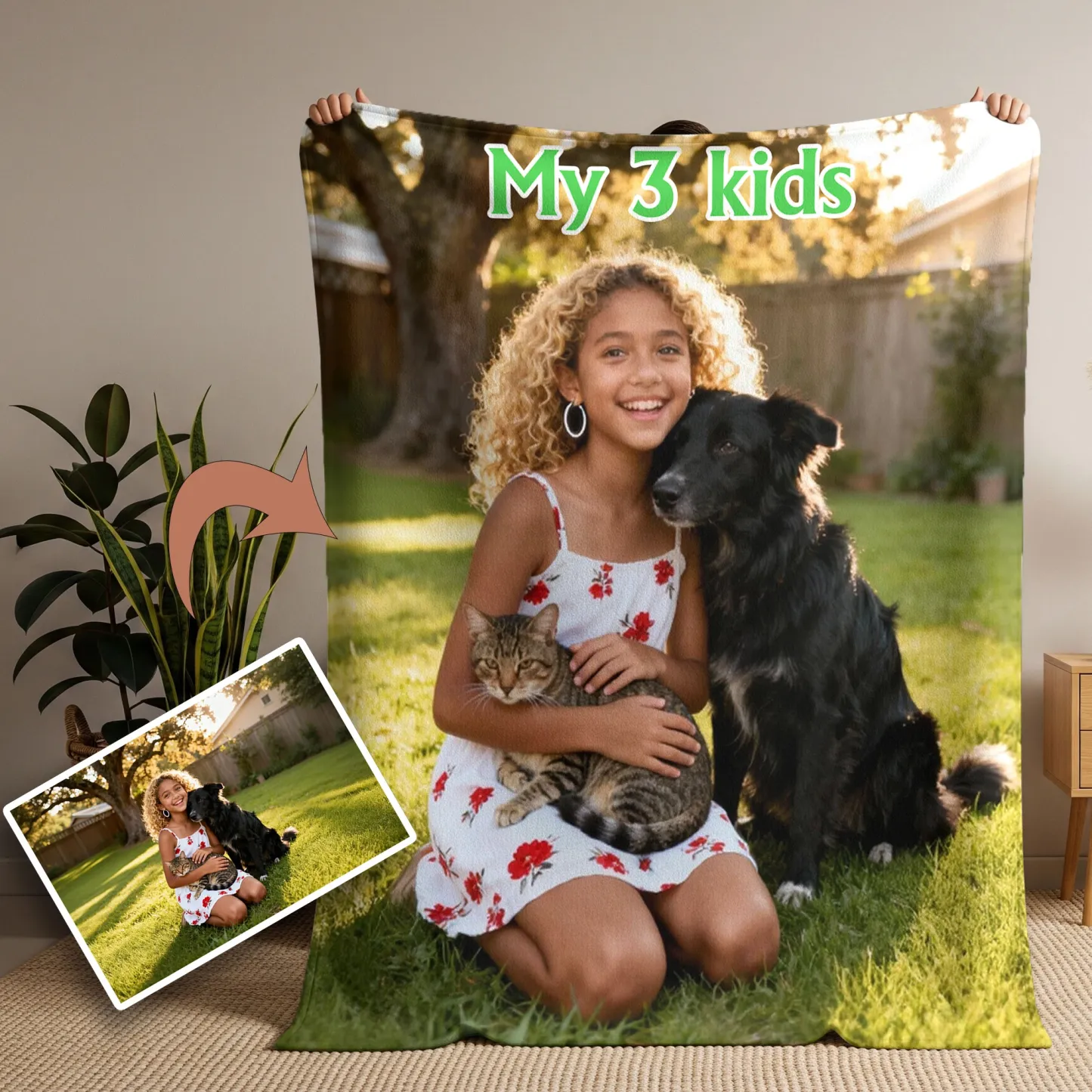 Personalized Photo Fuzzy Fleece Blanket with Text