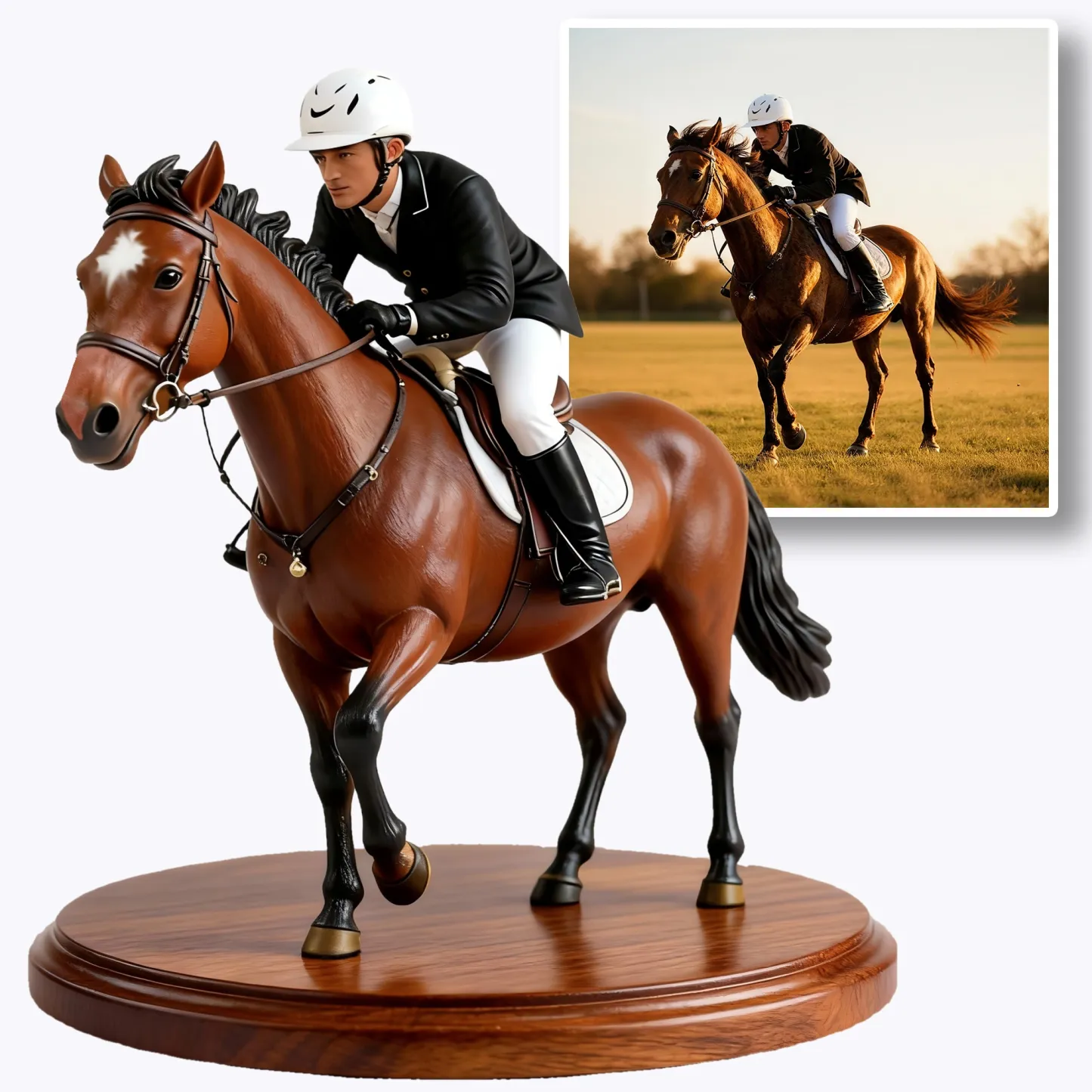 Personalized Highly Realistic Full-Color 3D Bust with Arms Equestrian Enthusiast Figurine