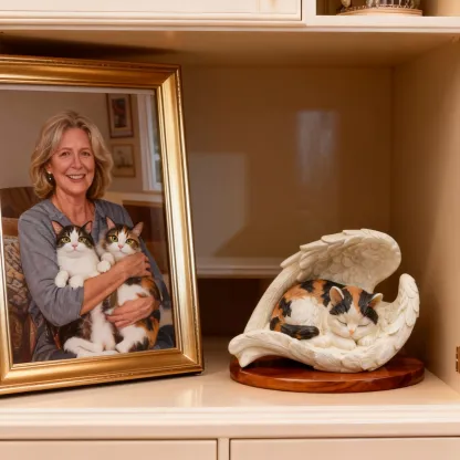 Personalized Highly Realistic Full-Color 3D Pet Dog Cat Memorial Statue with Angel Wings