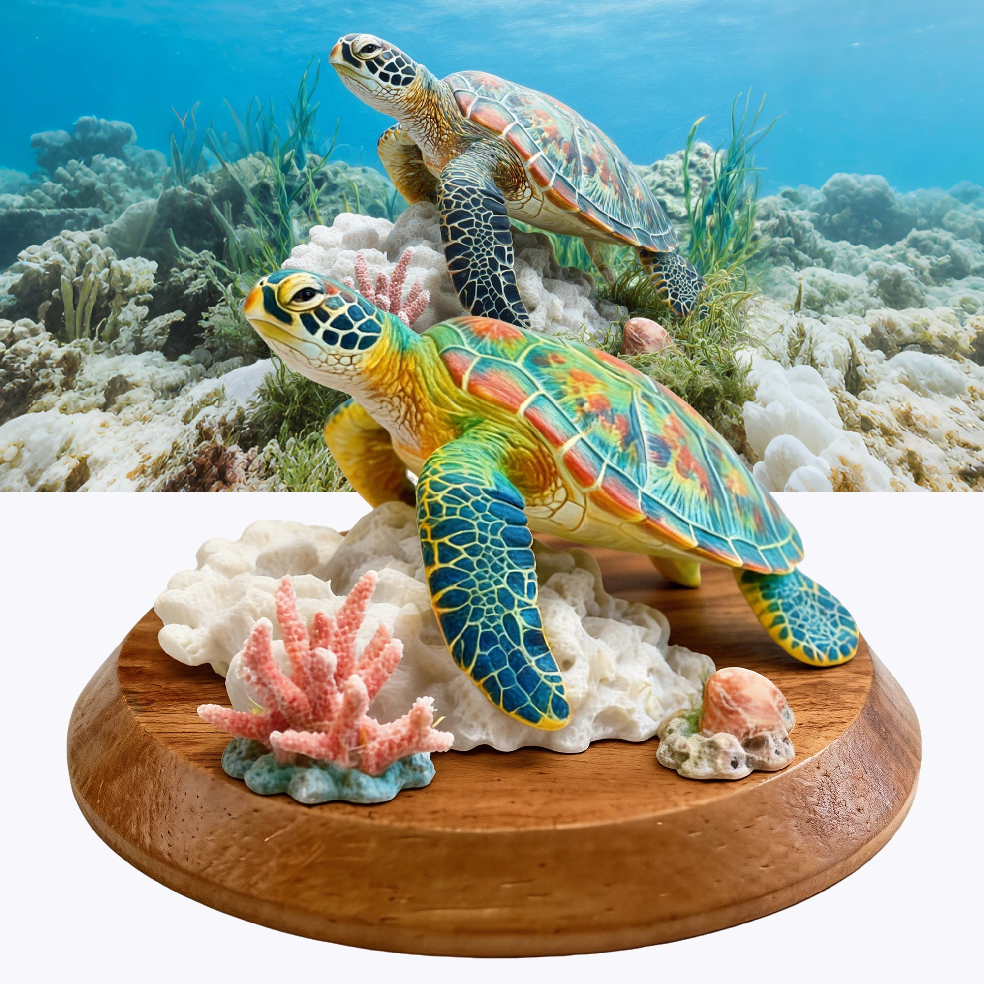 Personalized Highly Realistic Full-Color 3D Sea ​​Turtle Statue