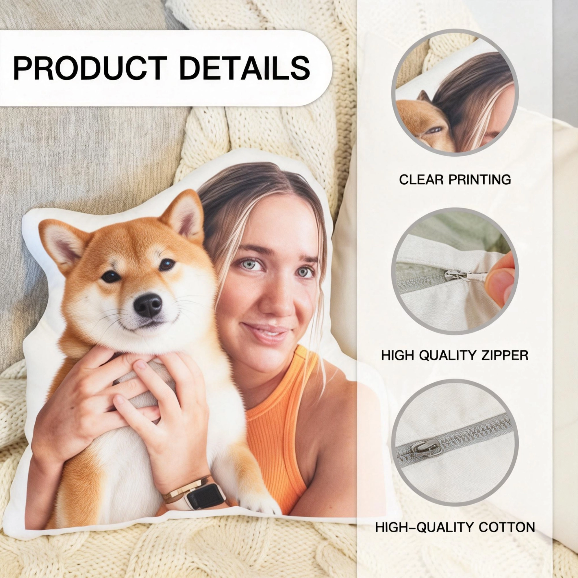 Custom Double-sided Pet Photo Throw Pillow