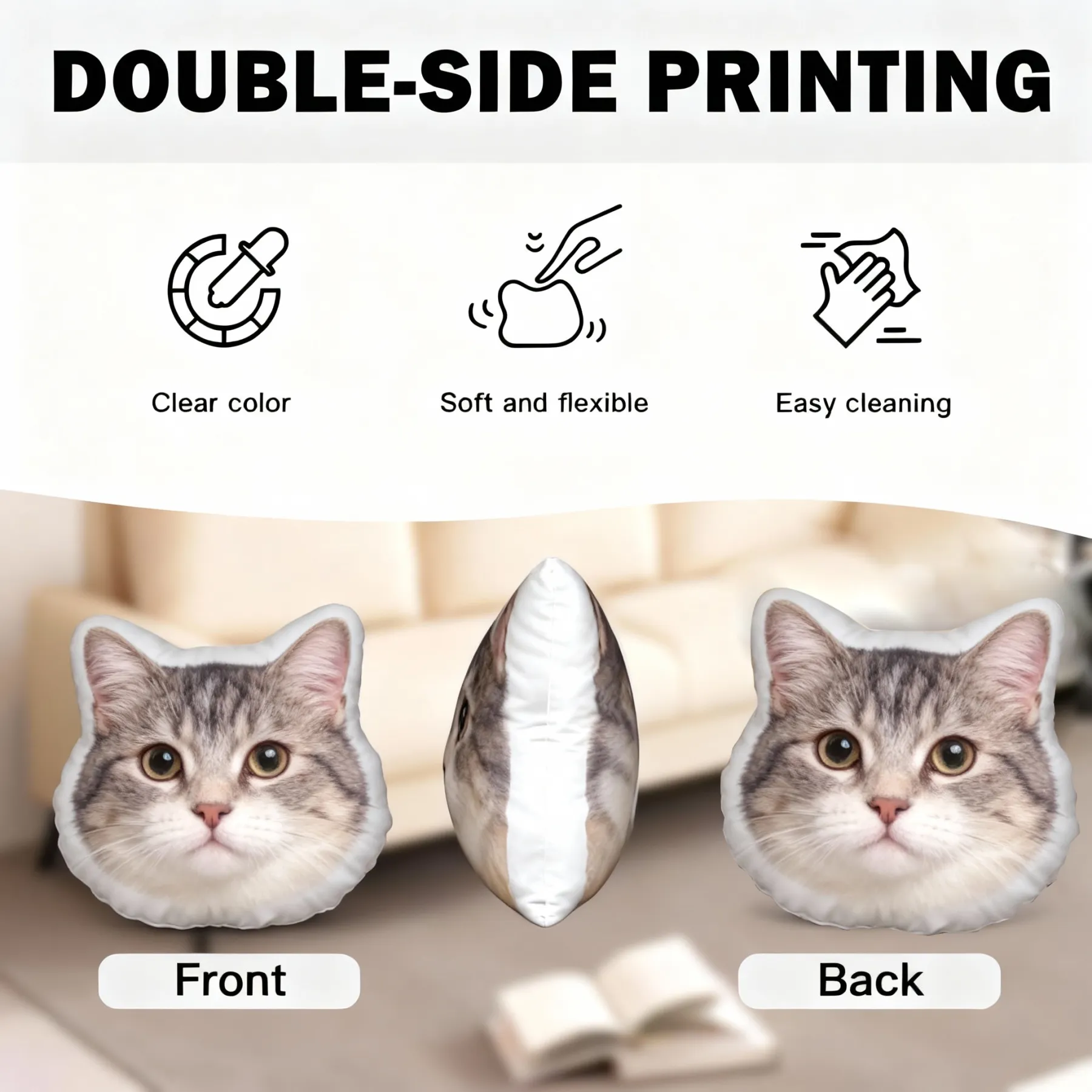 Personalized Double-sided Dog Cat Pet Face Photo Throw Pillow