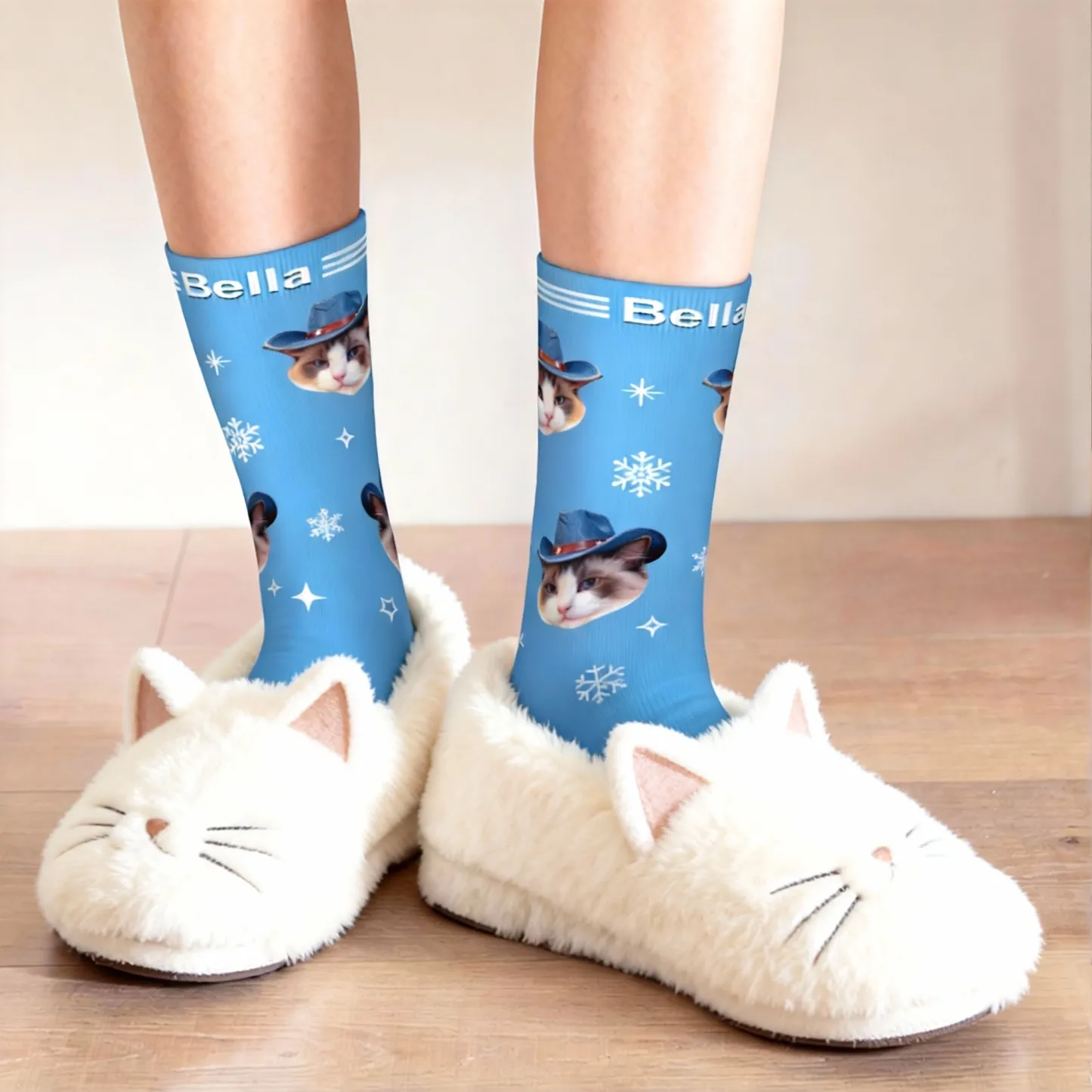 Custom Pet Face Snowflake Socks