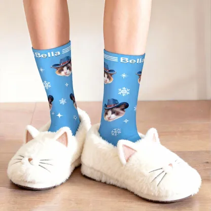Custom Pet Face Snowflake Socks