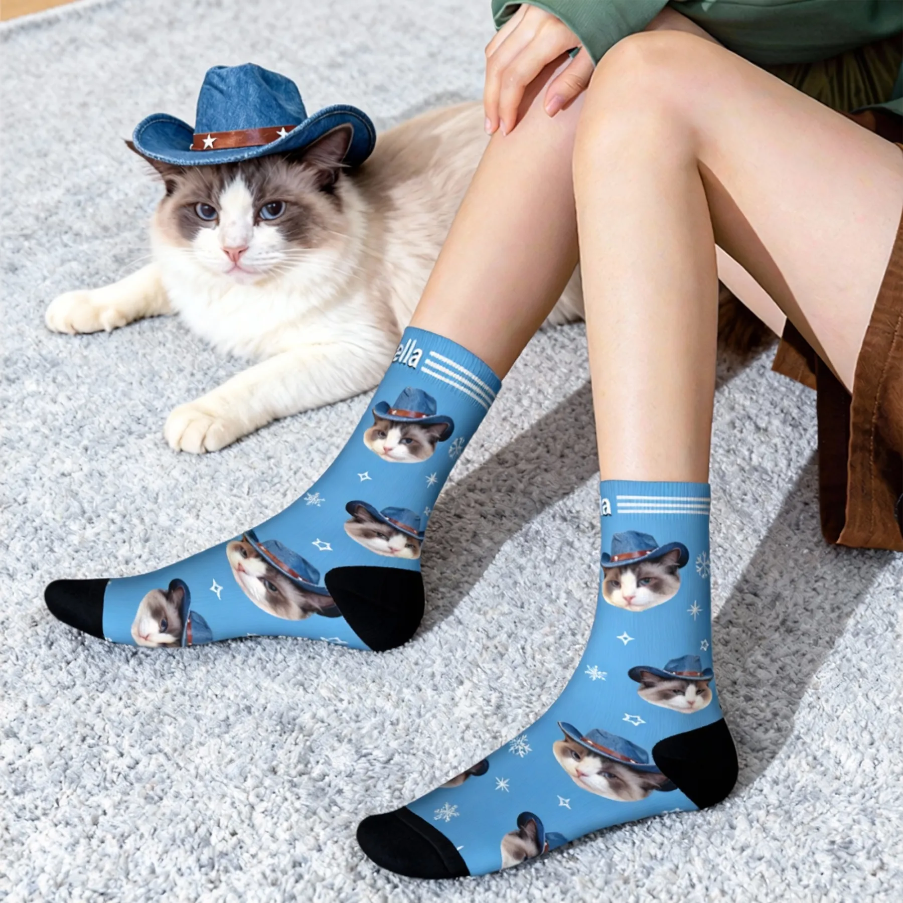 Custom Pet Face Snowflake Socks