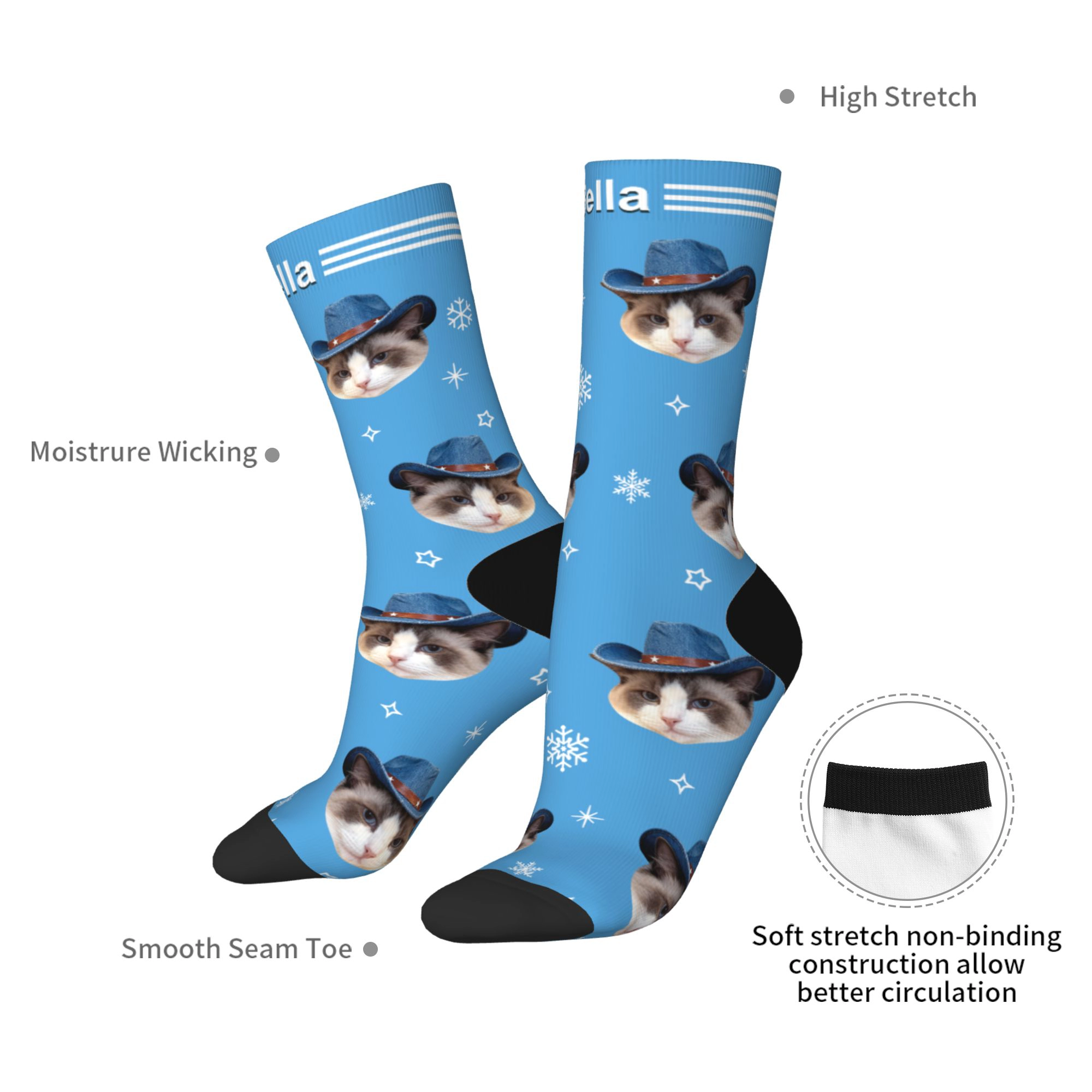 Custom Pet Face Snowflake Socks