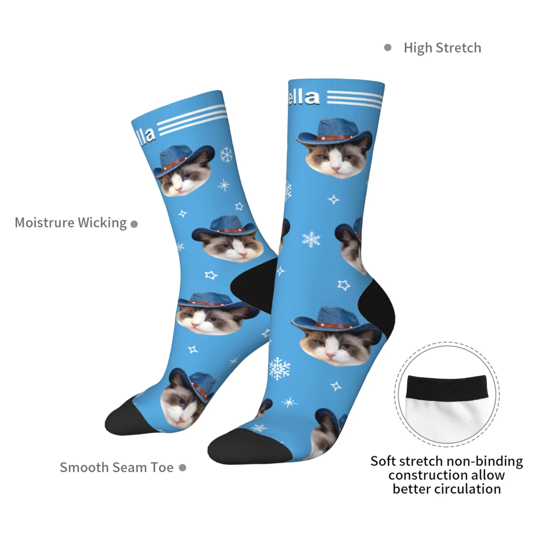 Custom Pet Face Snowflake Socks