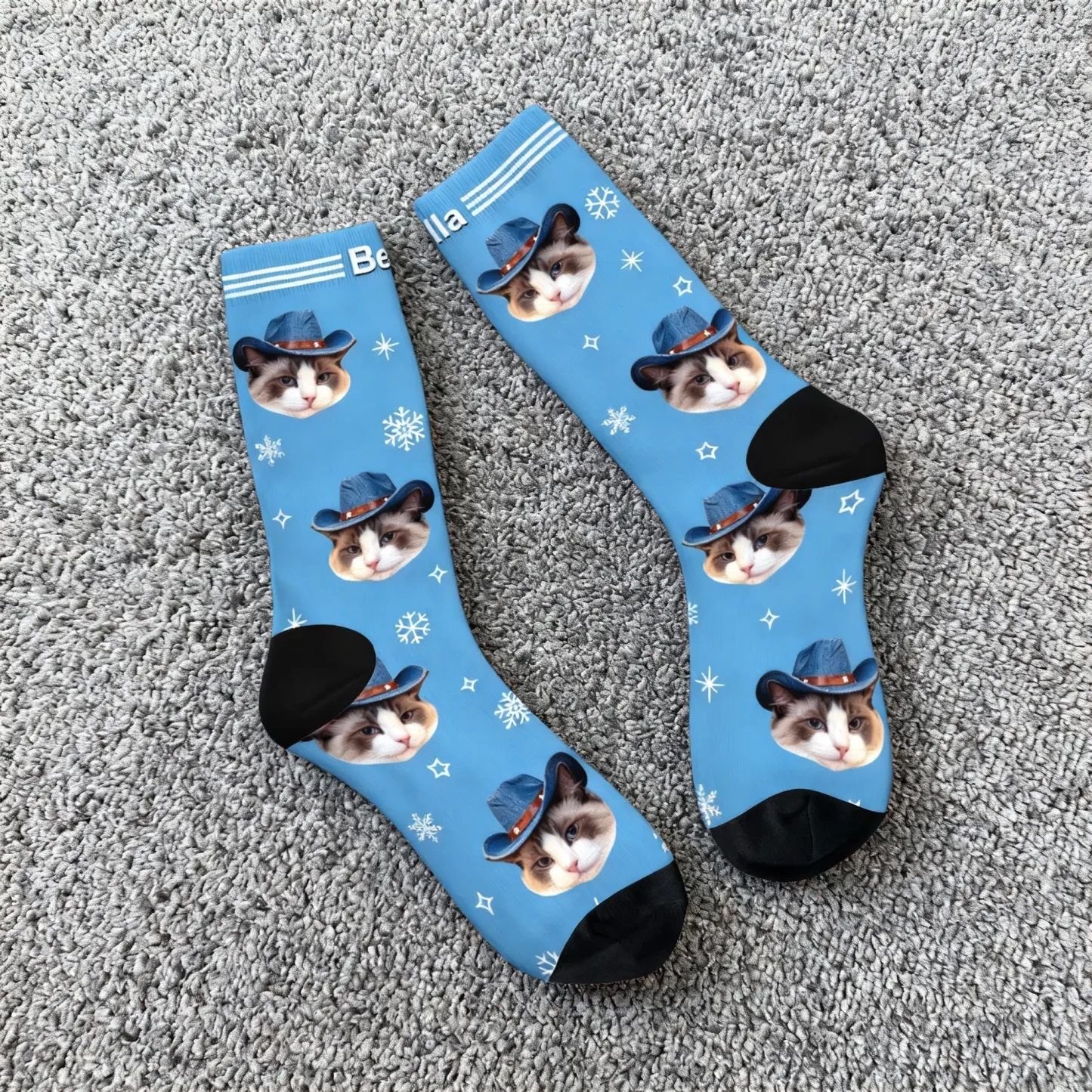 Custom Pet Face Snowflake Socks