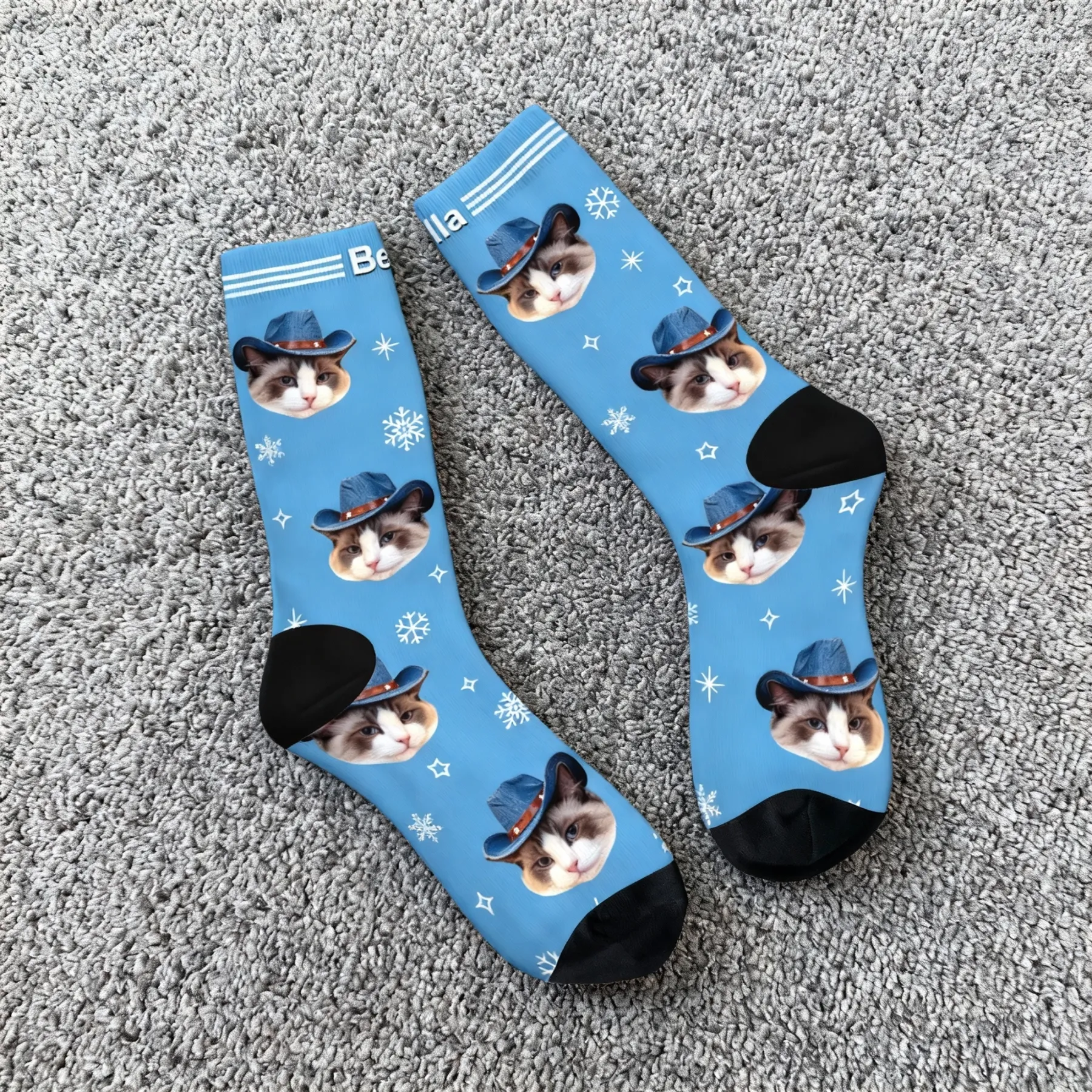 Custom Pet Face Snowflake Socks