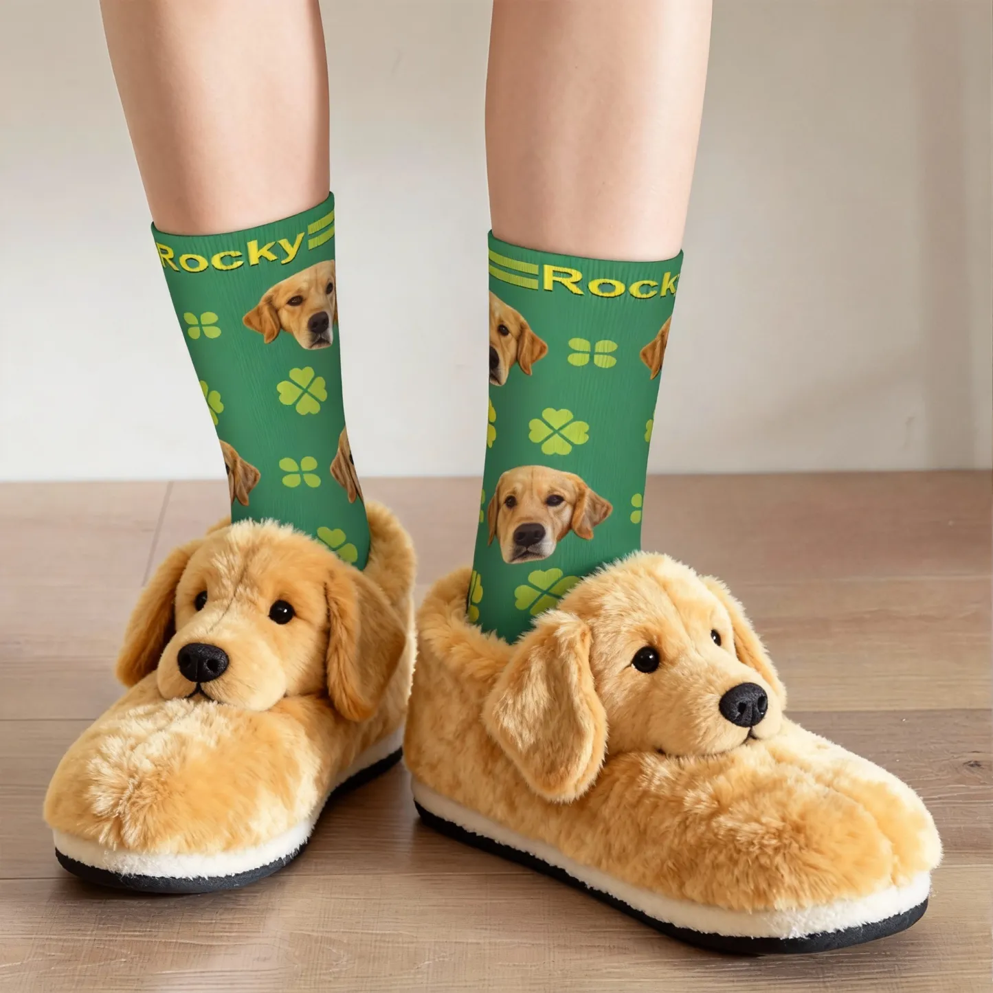 Custom Pet Face Four-leaf Clover Socks